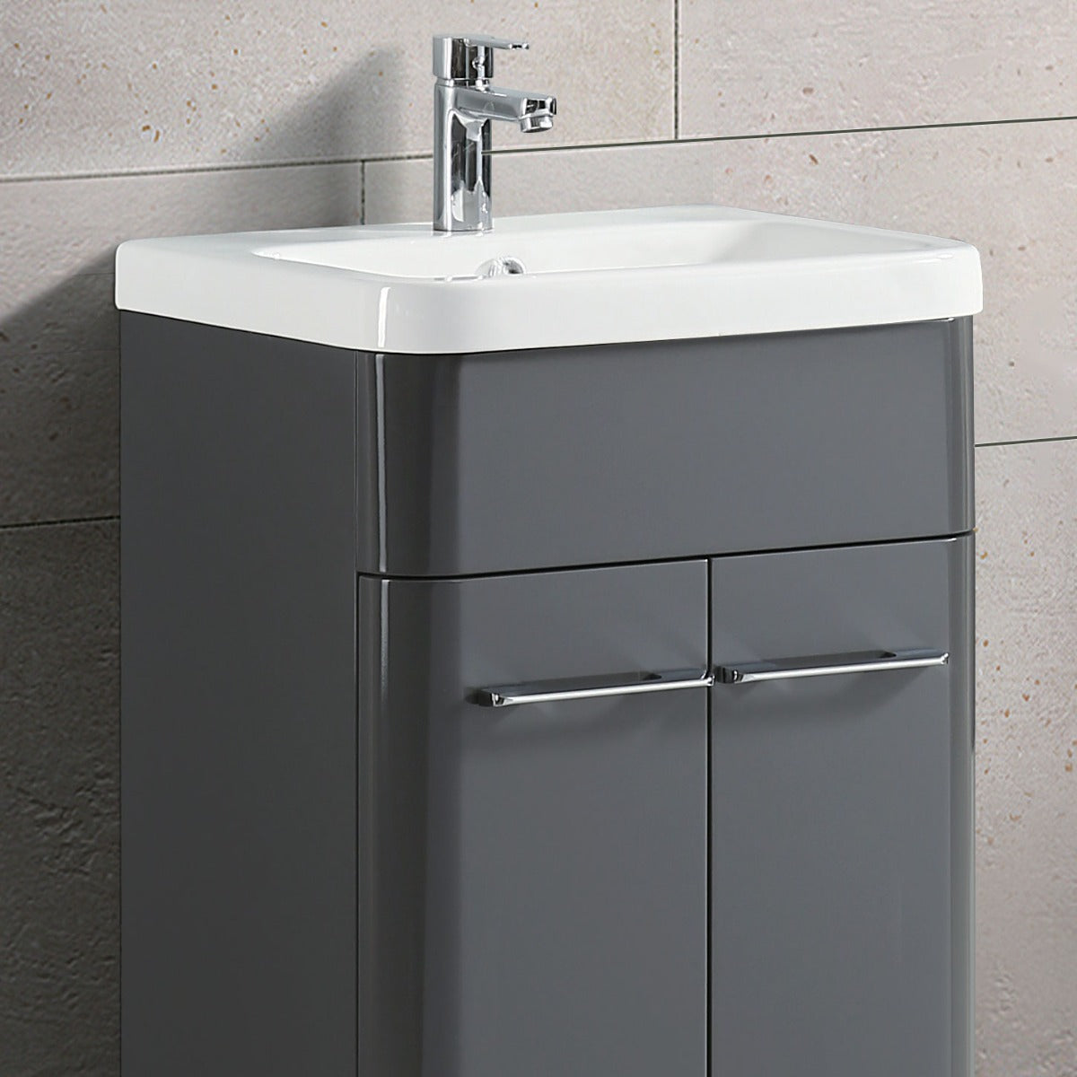 Lex Modern 600mm High Gloss Basin Vanity Cabinet and Tap with Waste Set