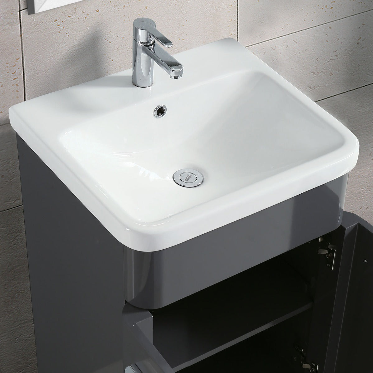 Lex Modern 600mm High Gloss Basin Vanity Cabinet and Tap with Waste Set