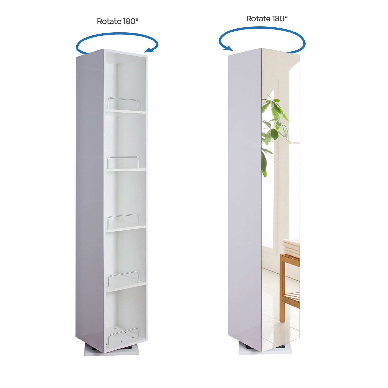 1800mm White Gloss Freestanding Tall Storage Unit With Mirror