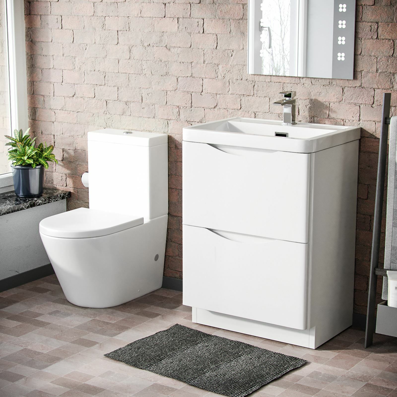 Merton 600mm Vanity Basin Unit & Rimless Close Coupled Toilet White