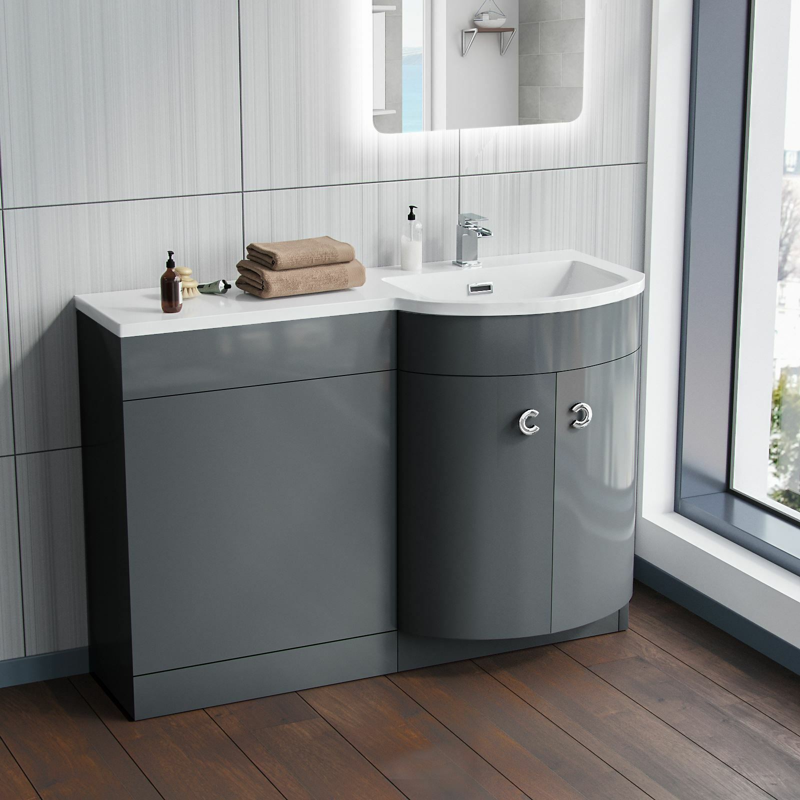 Dene Bathroom Basin Sink 1100mm Vanity Grey Unit Cabinet Furniture RH