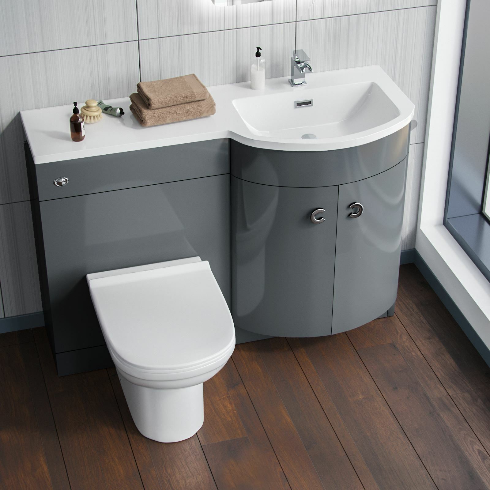 Dene RH 1100mm Vanity Basin Unit & Desone Back To Wall Toilet Grey