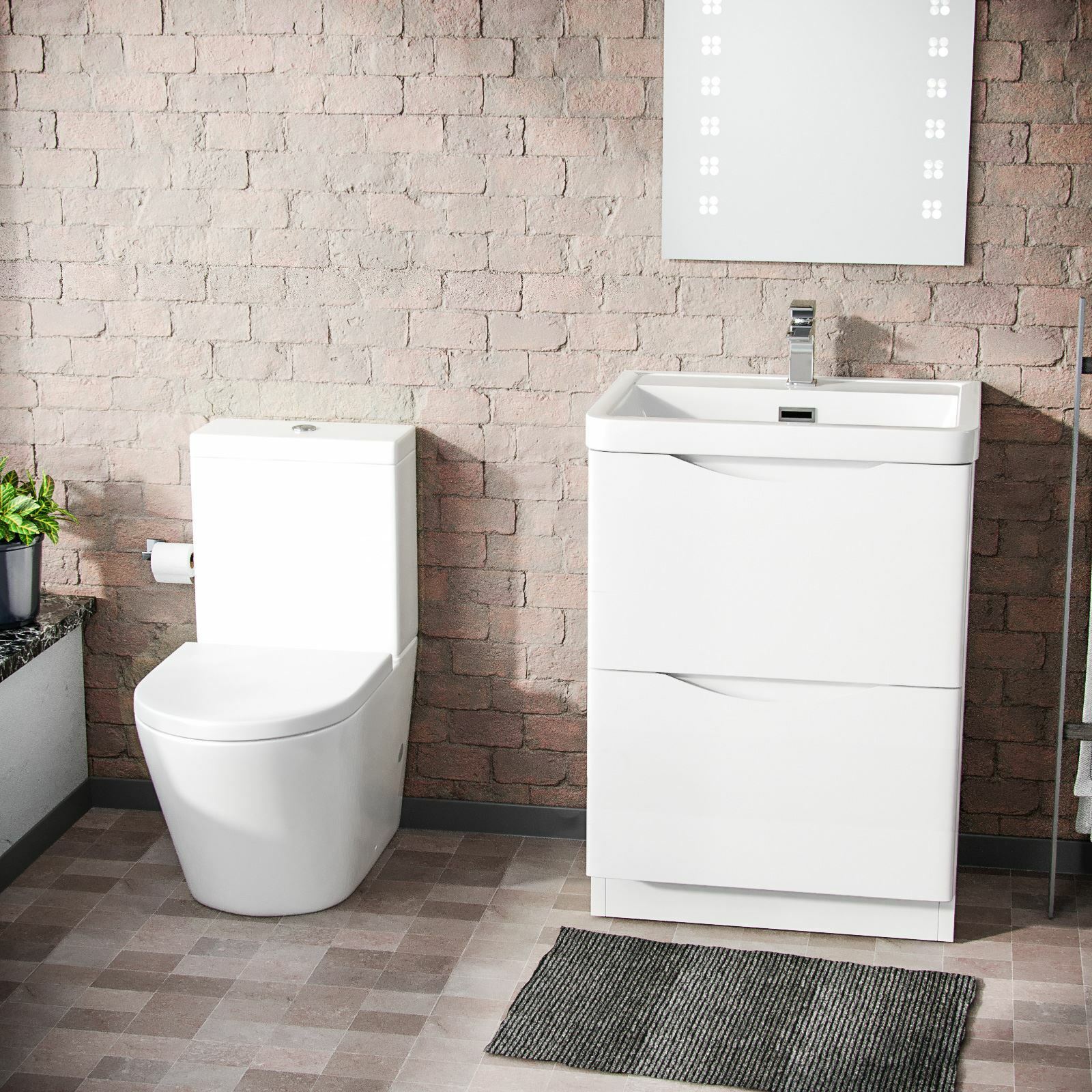 Merton 600mm Vanity Basin Unit & Rimless Close Coupled Toilet White