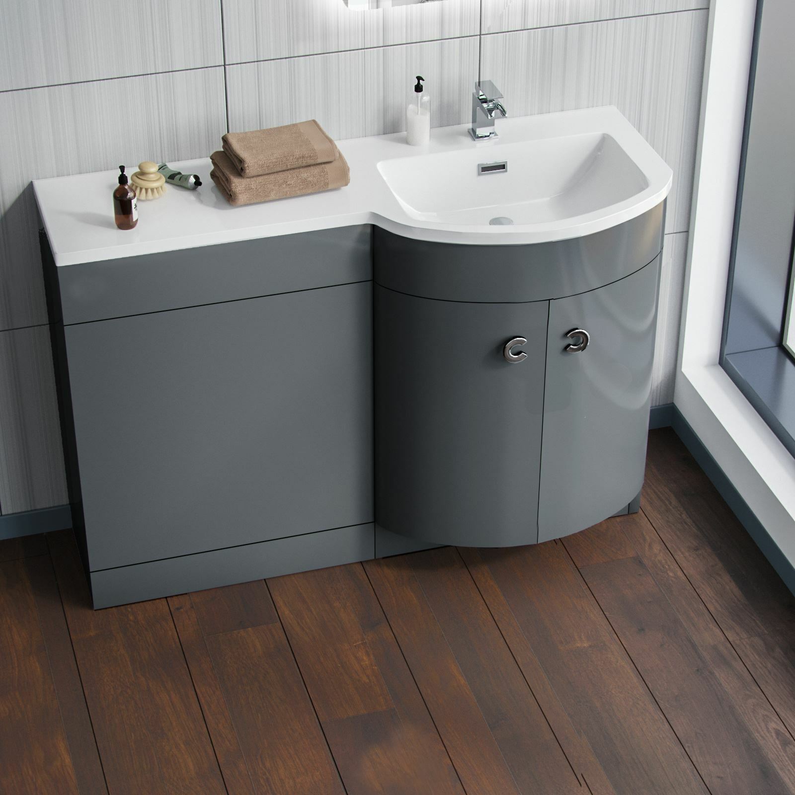 Dene Bathroom Basin Sink 1100mm Vanity Grey Unit Cabinet Furniture RH