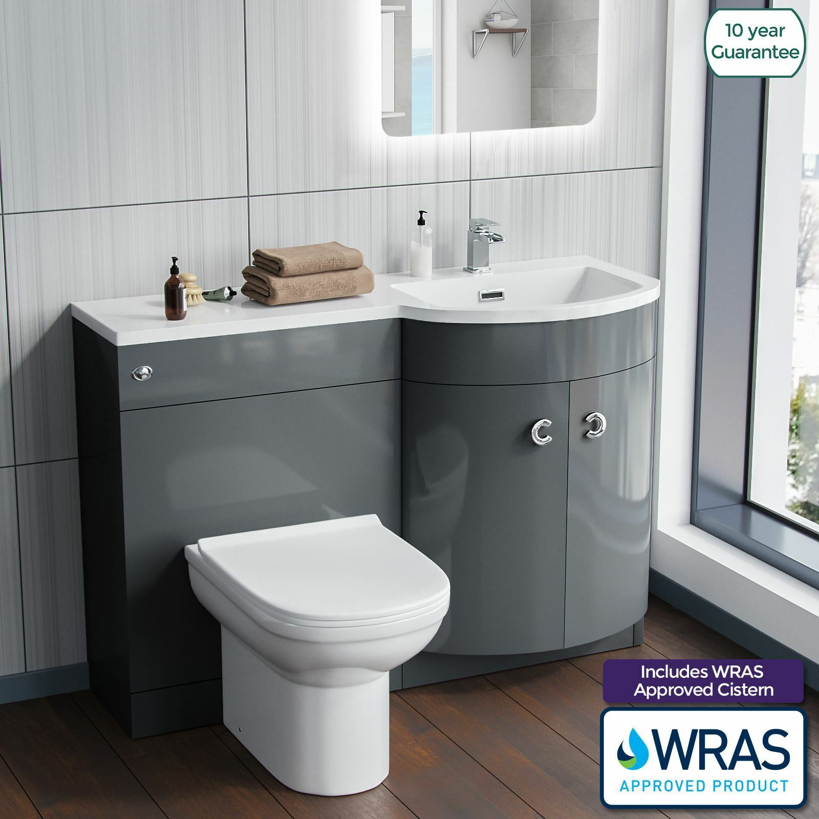 Dene RH 1100mm Vanity Basin Unit & Desone Back To Wall Toilet Grey