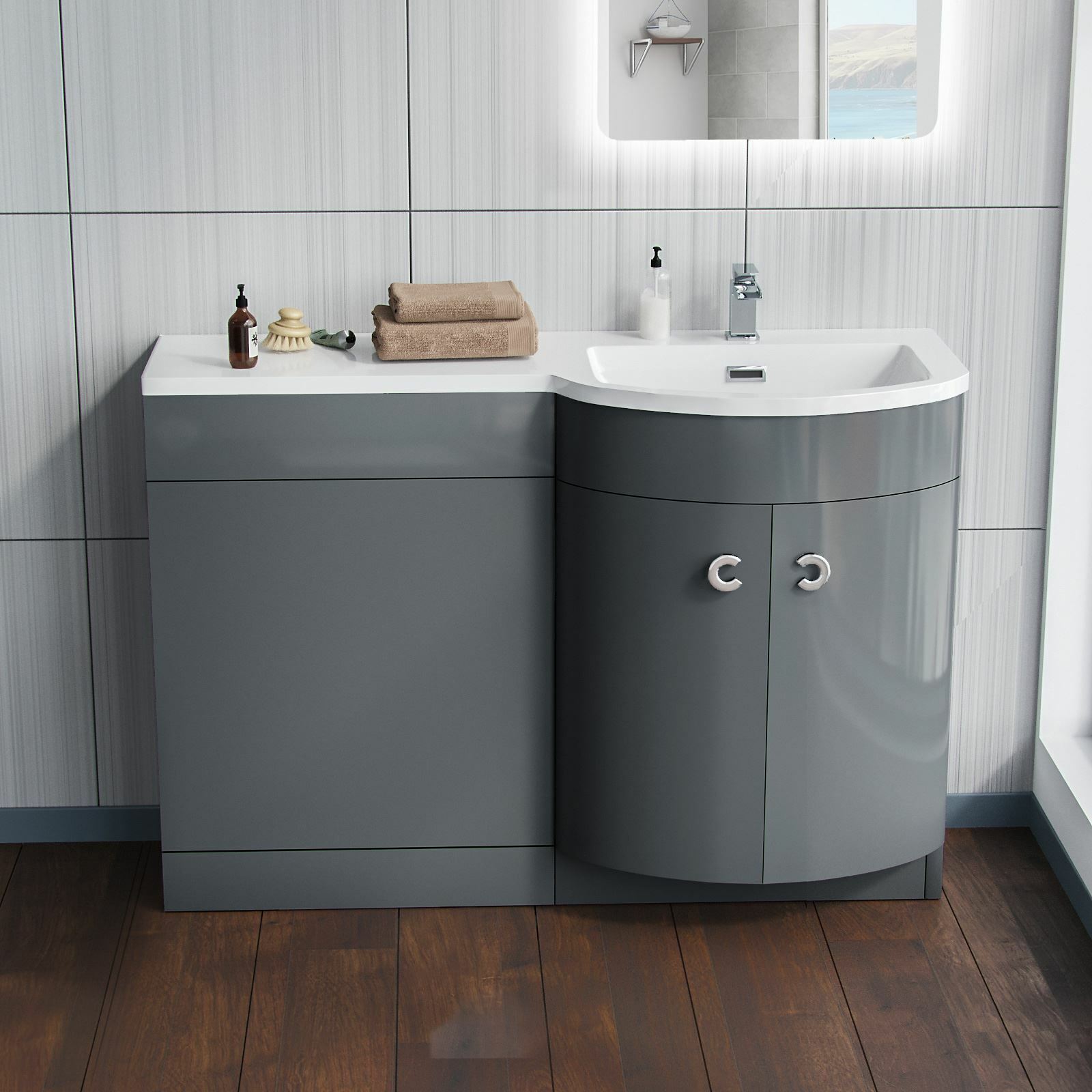 Dene Bathroom Basin Sink 1100mm Vanity Grey Unit Cabinet Furniture RH