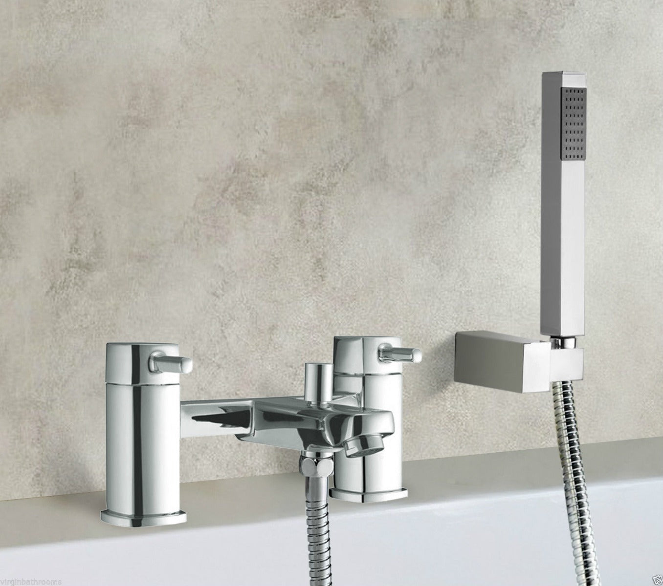 Deck Mounted Square Bath Filler Shower Mixer with Slider Rail and Handset Kit