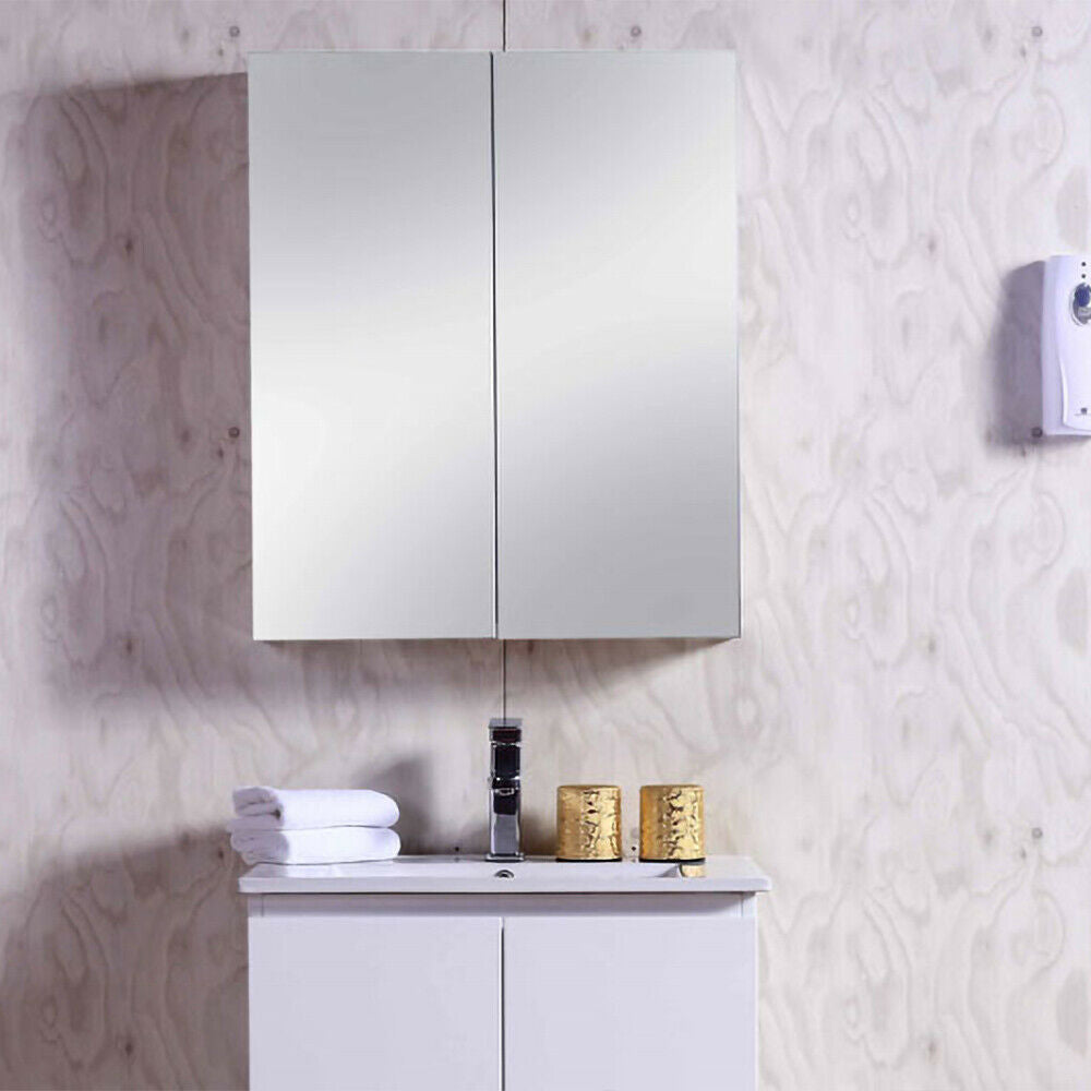 McCann 600 mm 2 Door Mirror Cabinet White Bathroom Wall Mounted Cupboard