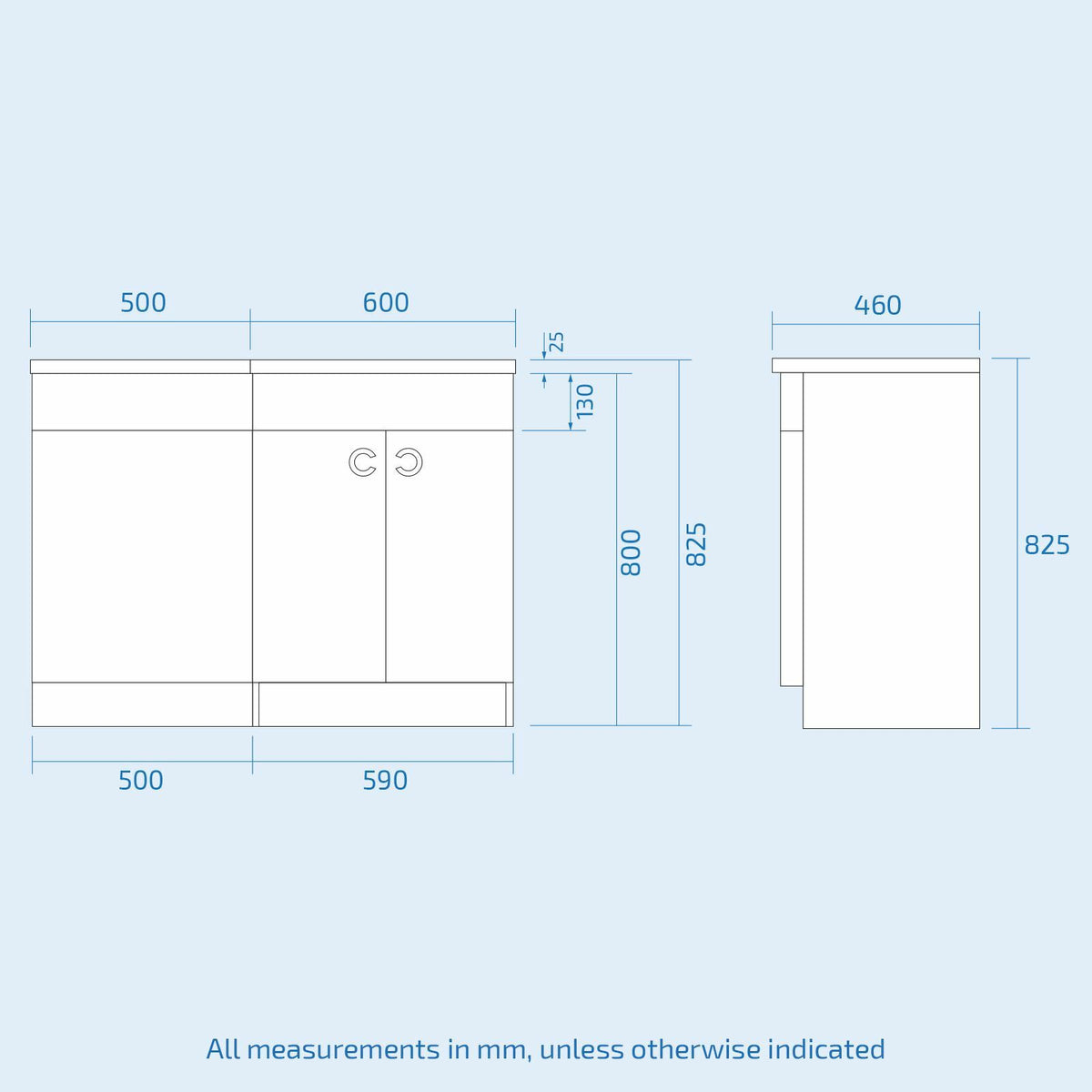 White 1100mm RH Vanity Unit and WC Toilet Sink Cabinet Combination