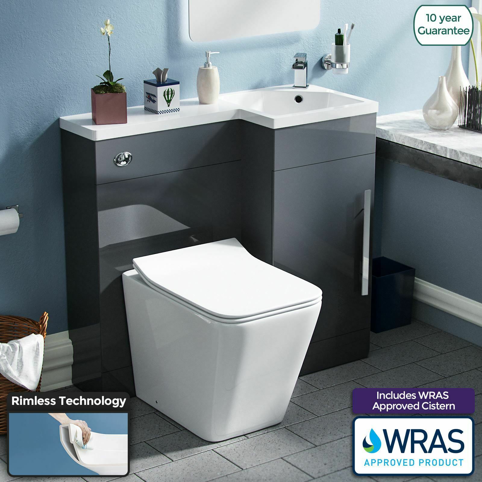 Alaska Grey 900mm WC RH Basin Vanity Unit Cabinet & Rimless Toilet