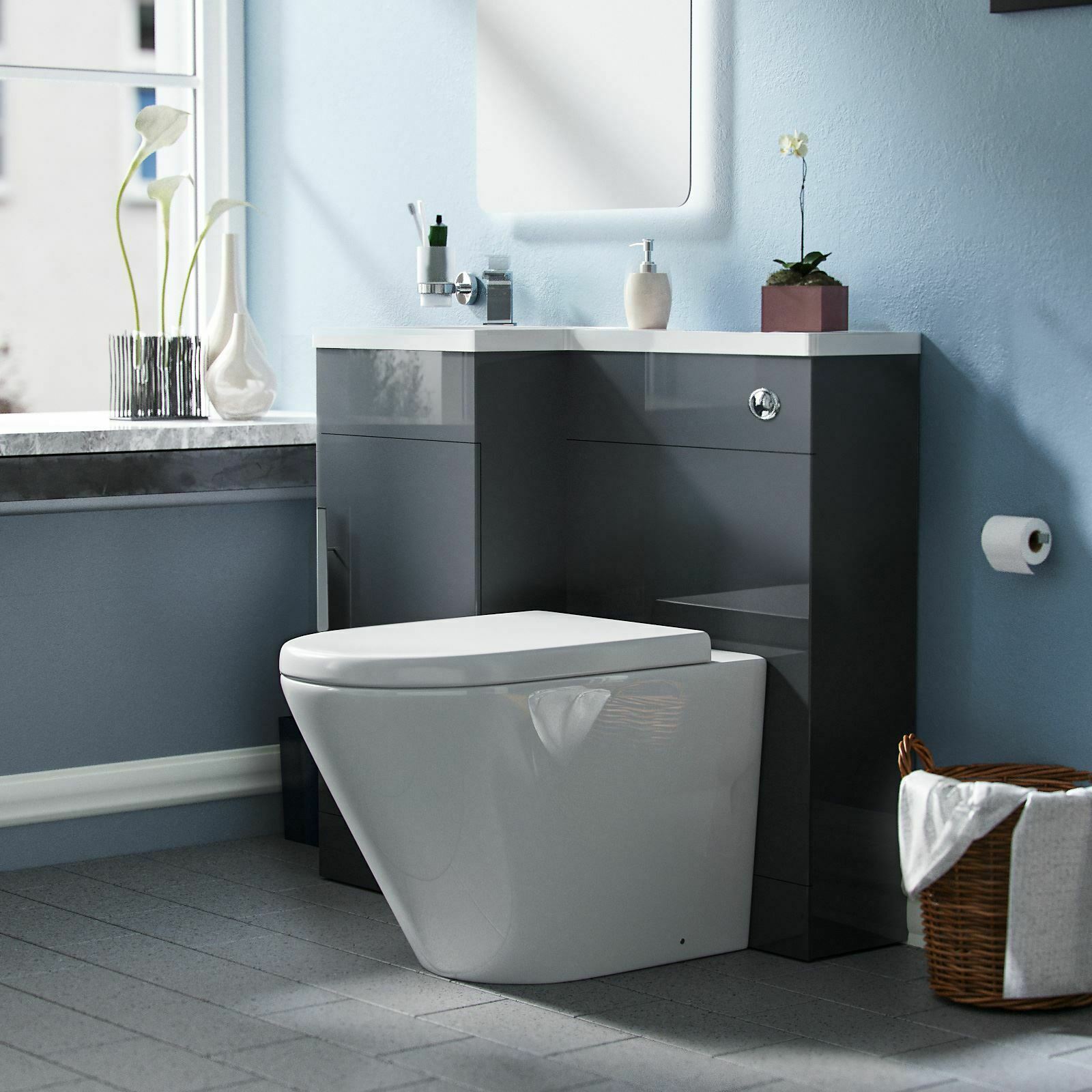Alaska Grey 900mm Left Hand Cloakroom Basin Vanity Unit and Toilet Pan