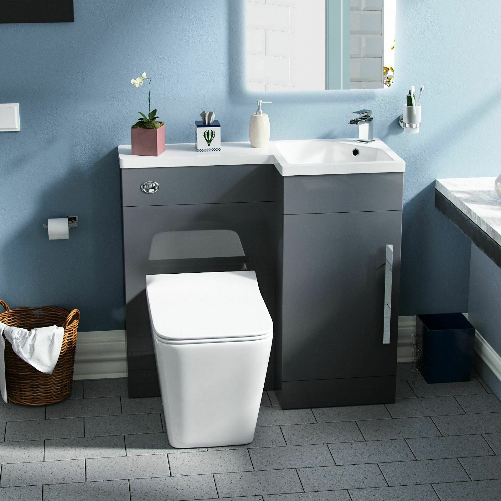 Alaska Grey 900mm WC RH Basin Vanity Unit Cabinet & Rimless Toilet