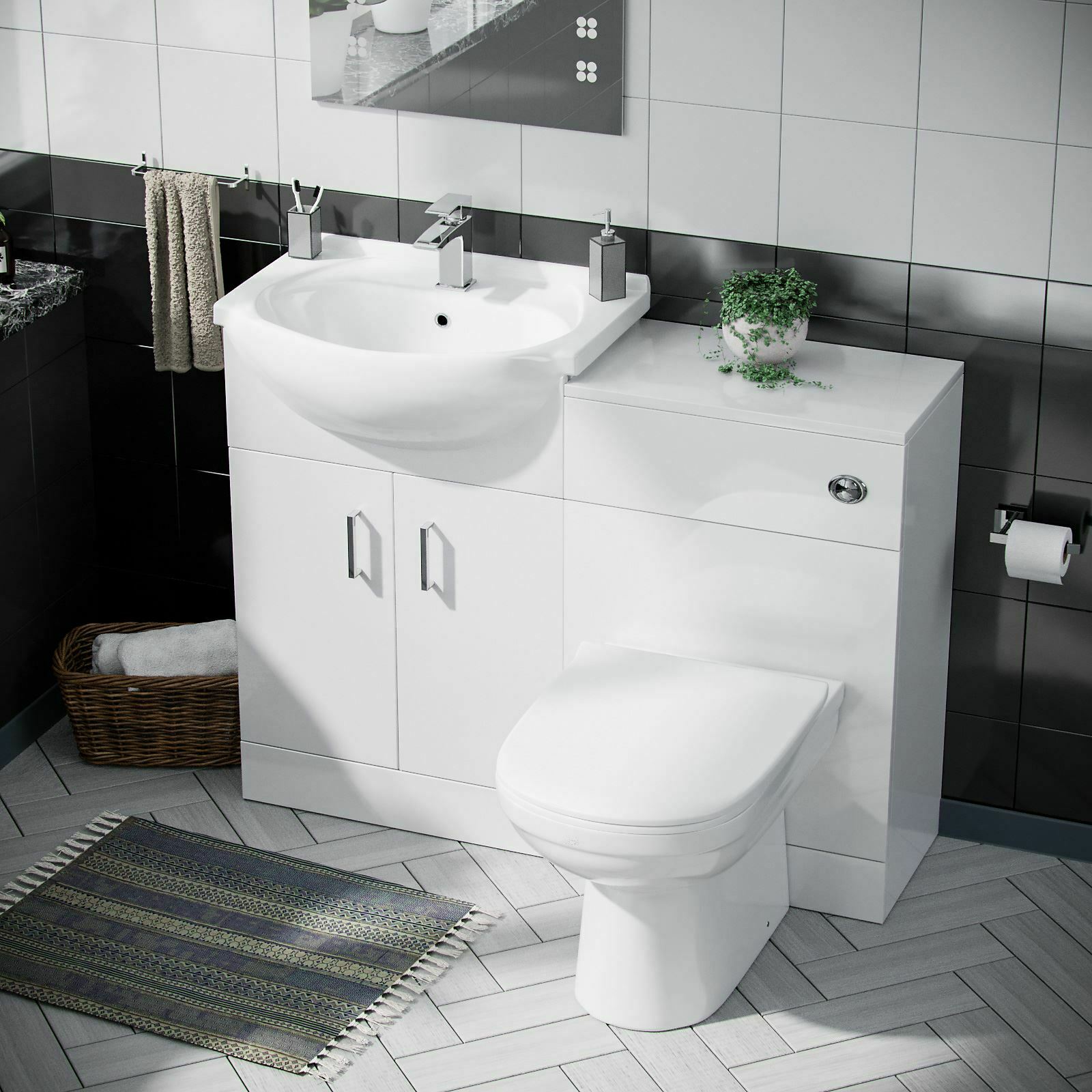 Ellen White Cloakroom Basin Vanity Sink WC Unit & Modern BTW Toilet Flat Pack