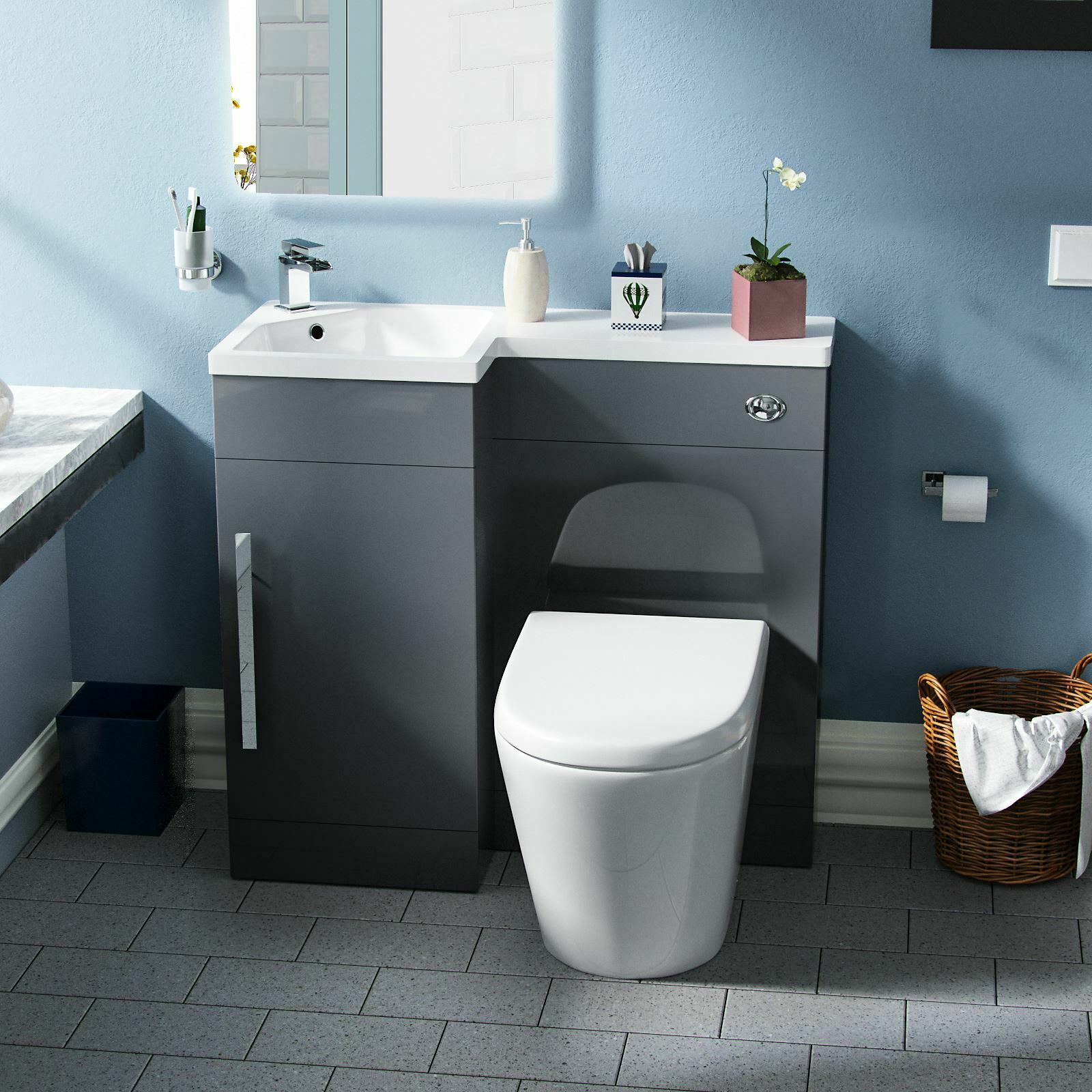 Alaska Grey 900mm Left Hand Cloakroom Basin Vanity Unit and Toilet Pan