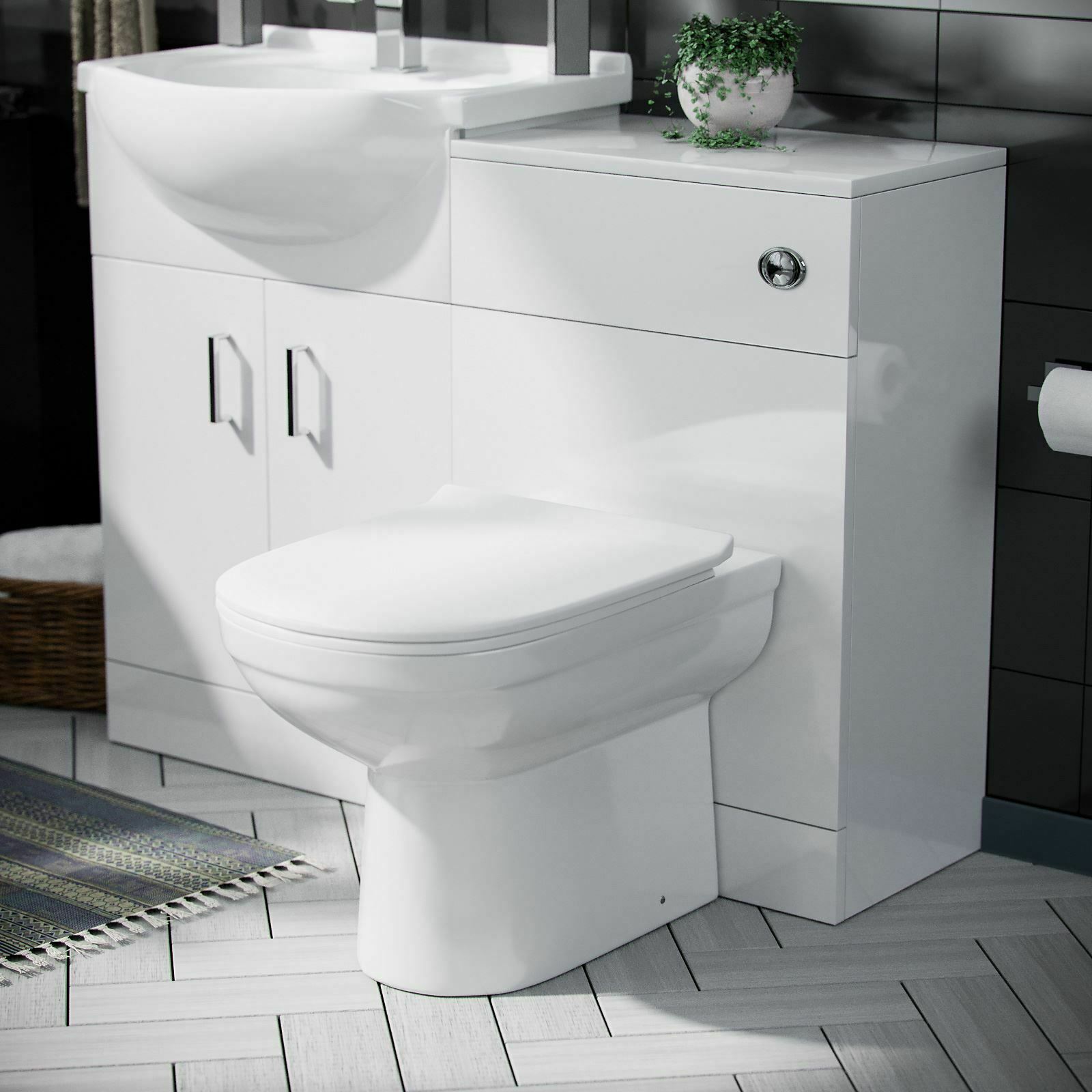 Ellen White Cloakroom Basin Vanity Sink WC Unit & Modern BTW Toilet Flat Pack