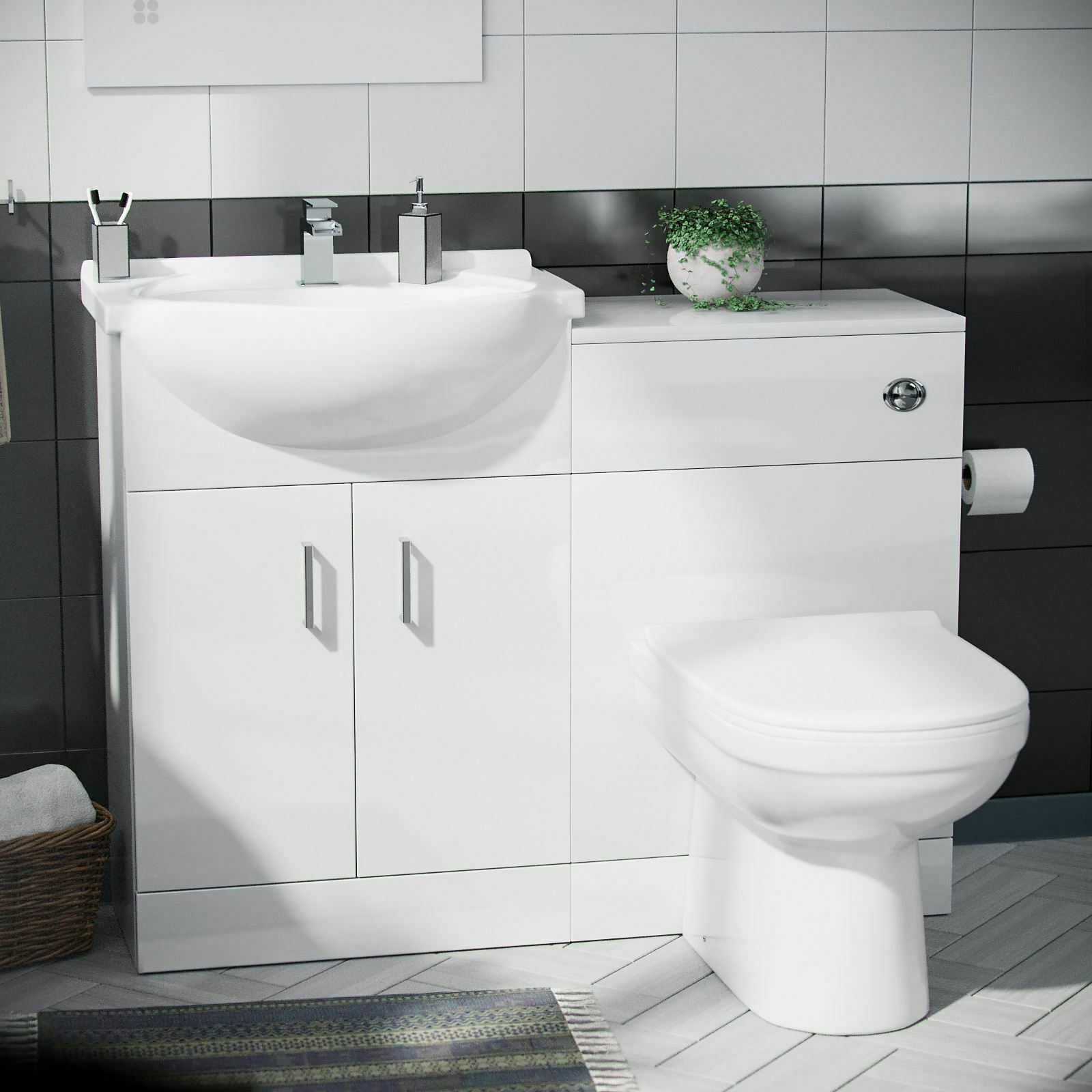 Ellen White Cloakroom Basin Vanity Sink WC Unit & Modern BTW Toilet Flat Pack