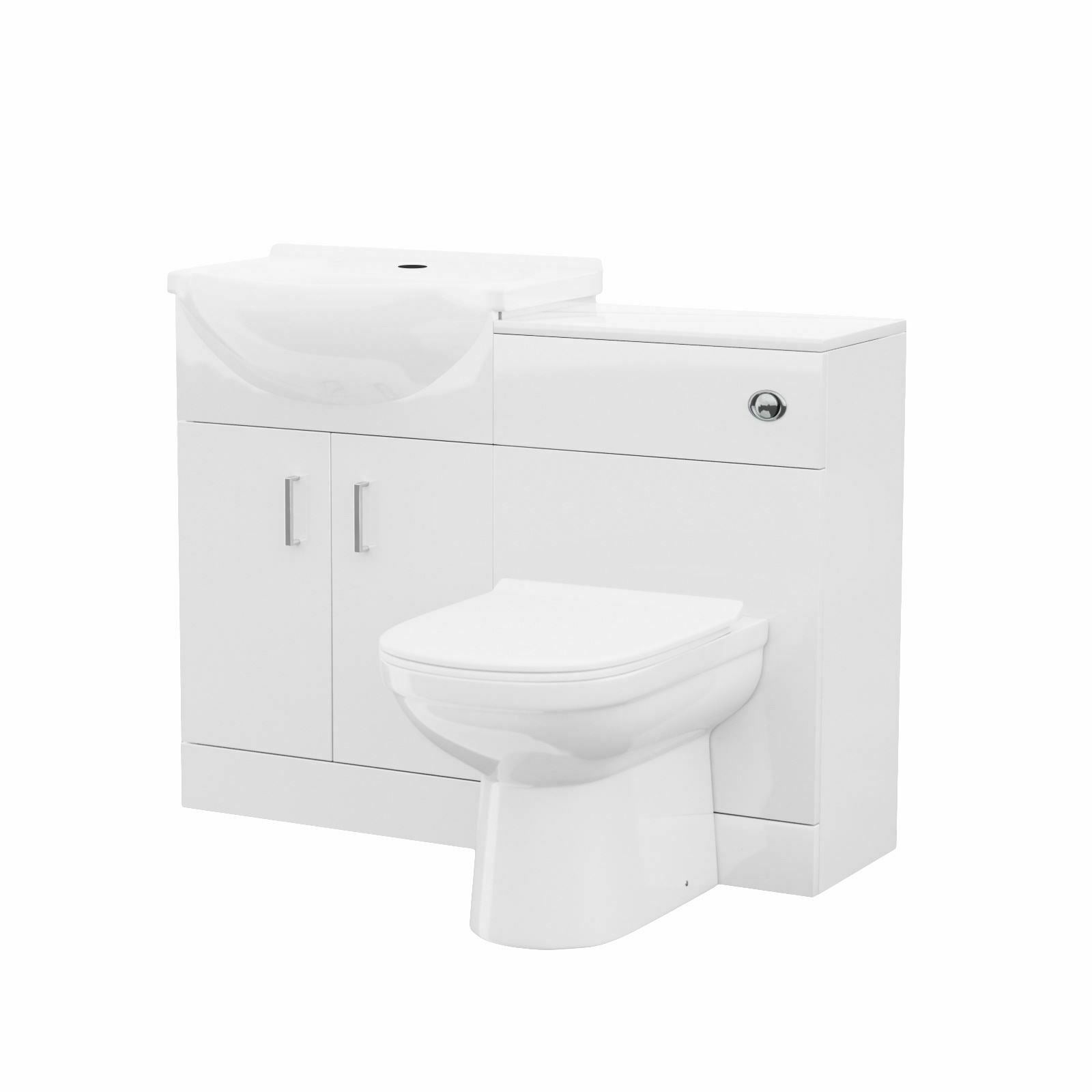 Ellen White Cloakroom Basin Vanity Sink WC Unit & Modern BTW Toilet Flat Pack