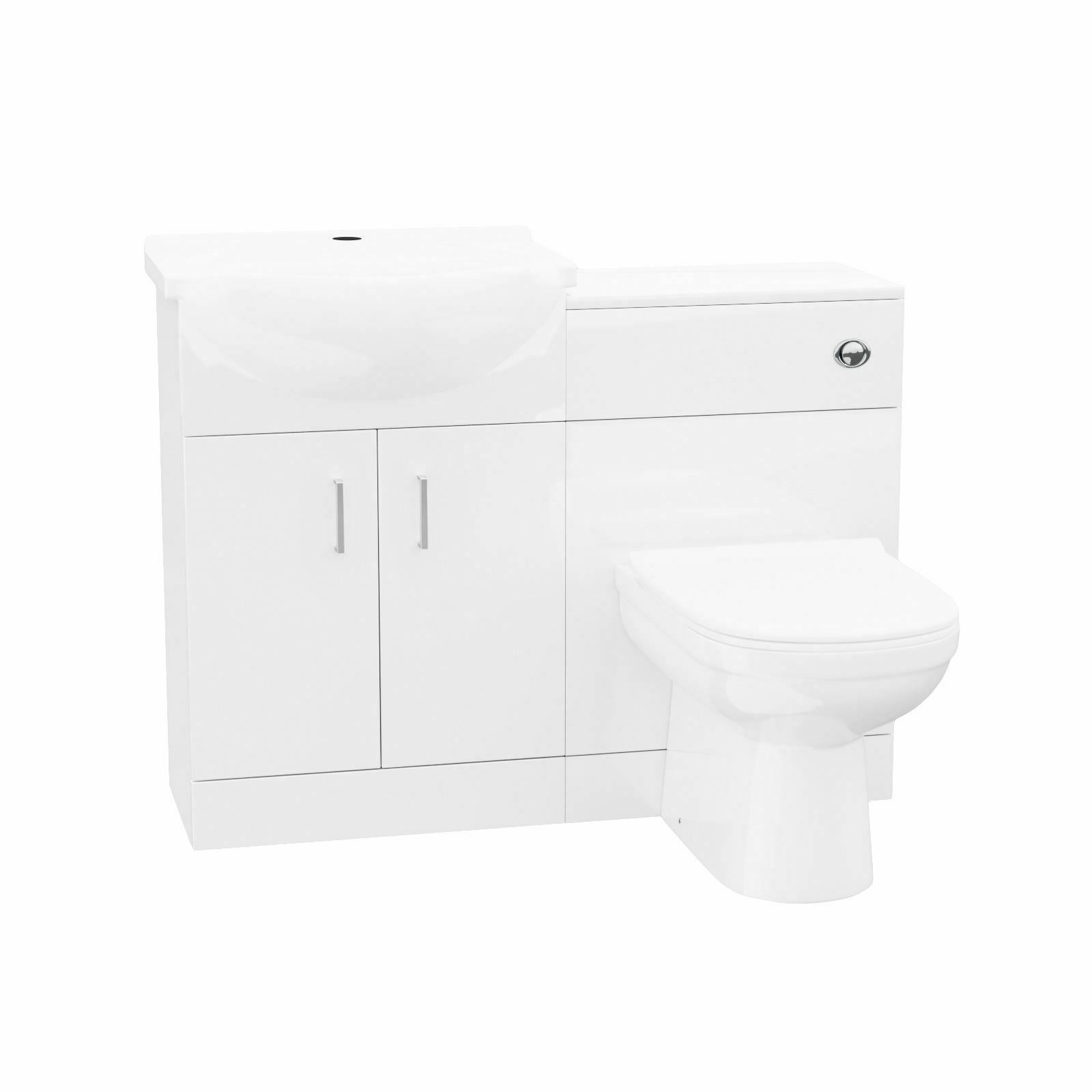 Ellen White Cloakroom Basin Vanity Sink WC Unit & Modern BTW Toilet Flat Pack