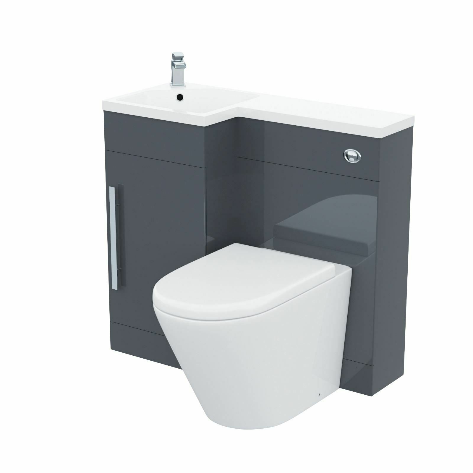 Alaska Grey 900mm Left Hand Cloakroom Basin Vanity Unit and Toilet Pan