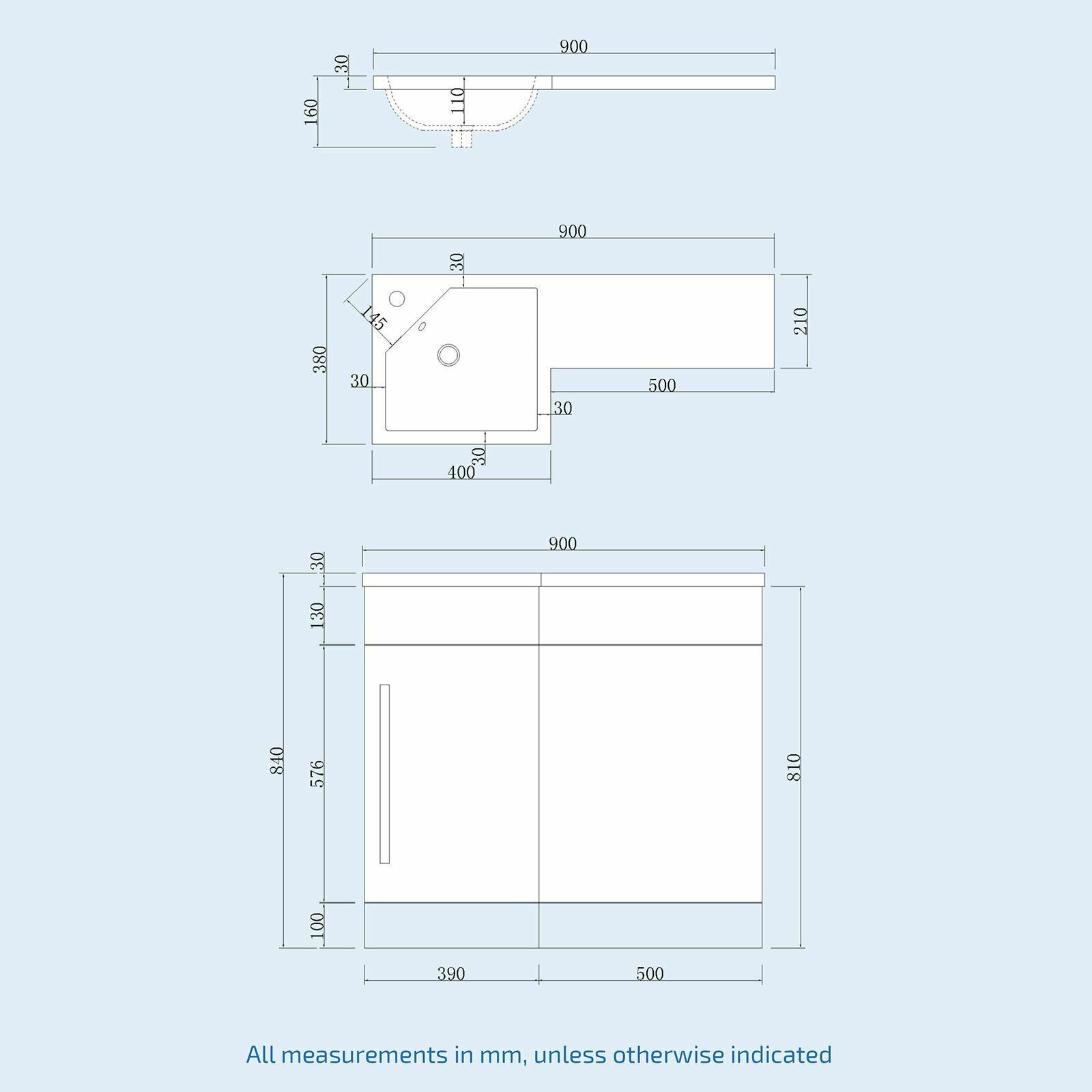 Alaska Grey 900mm Left Hand Cloakroom Basin Vanity Unit and Toilet Pan