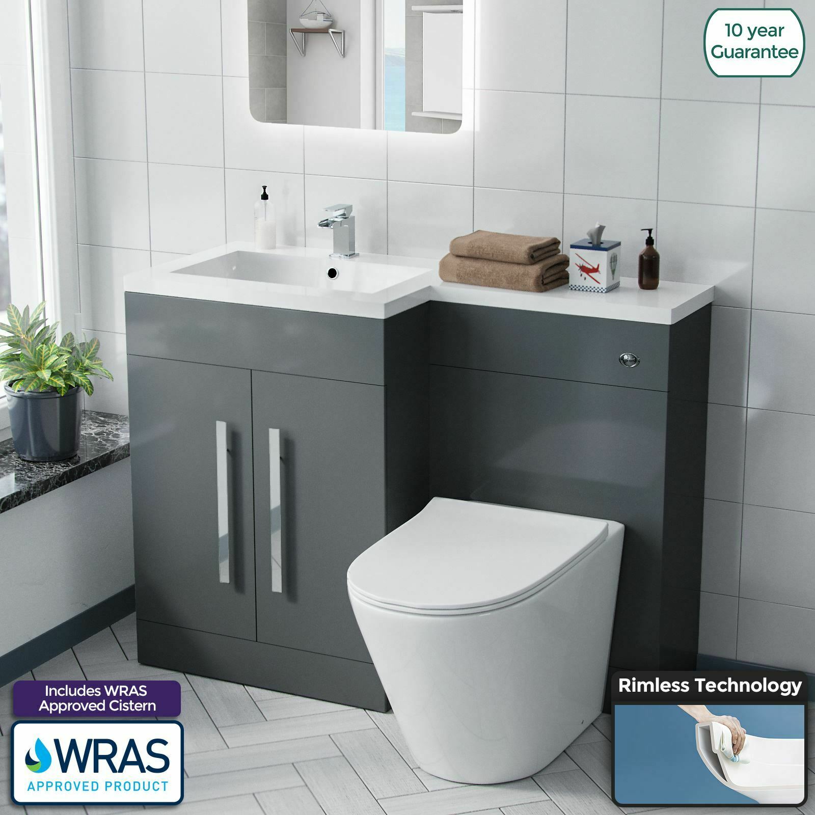 Aric Left Hand 1100 mm Basin Vanity Cabinet WC BTW Toilet Bathroom