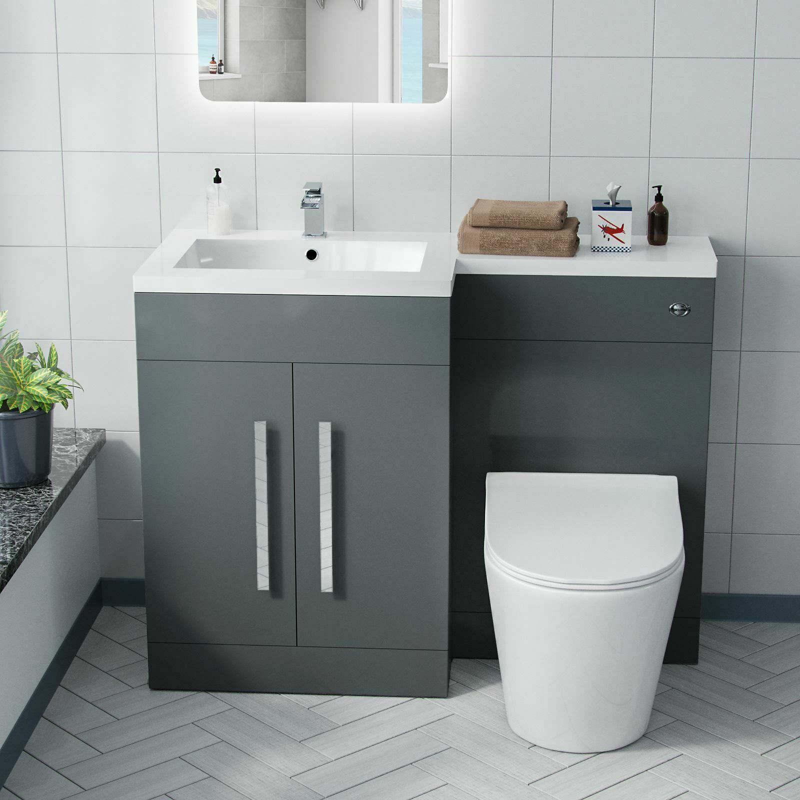 Aric Left Hand 1100 mm Basin Vanity Cabinet WC BTW Toilet Bathroom