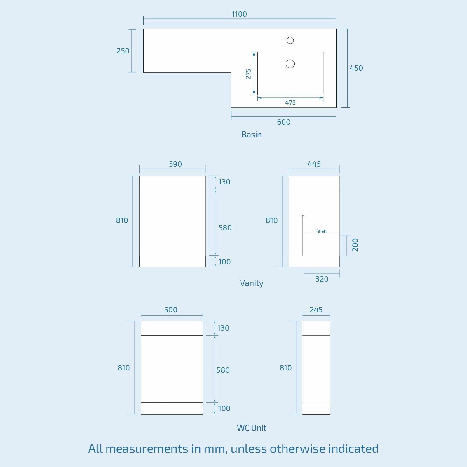 Grey RH 1100mm Basin Sink Vanity Unit Furniture Cabinet Flat Pack