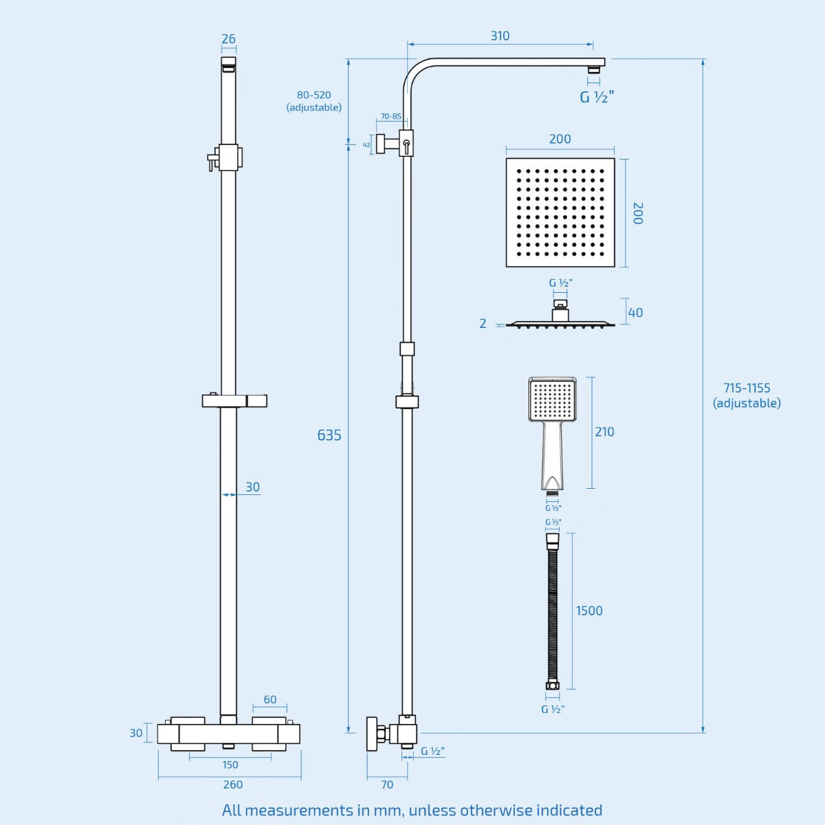 White 450mm Square Modern Pedestal Basin Toilet Shower Bath Taps Set