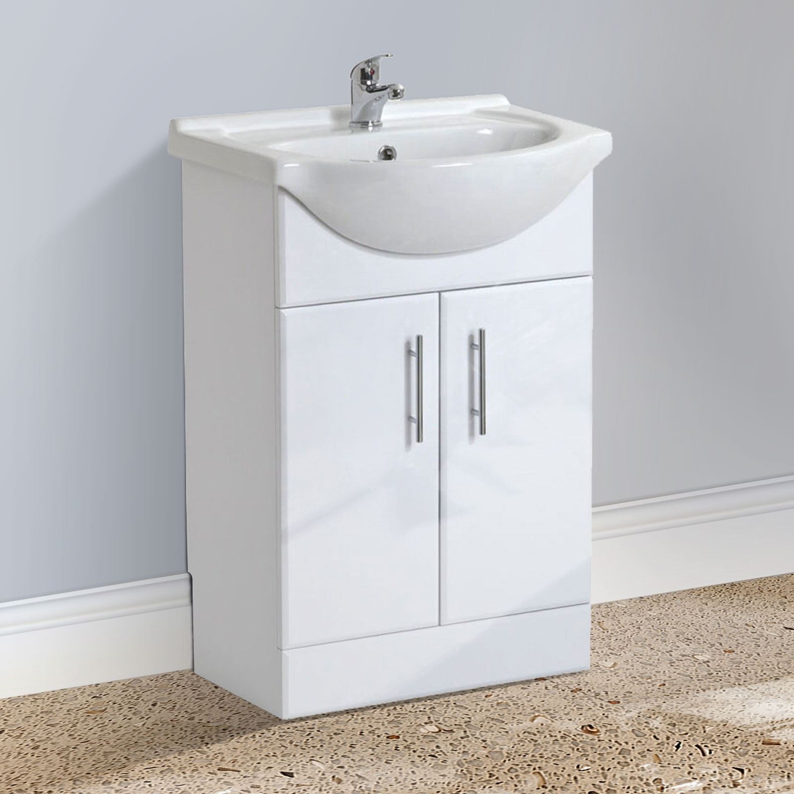 Modern White 550mm Bathroom Basin Flat Pack Vanity Unit Basin Mono & Waste