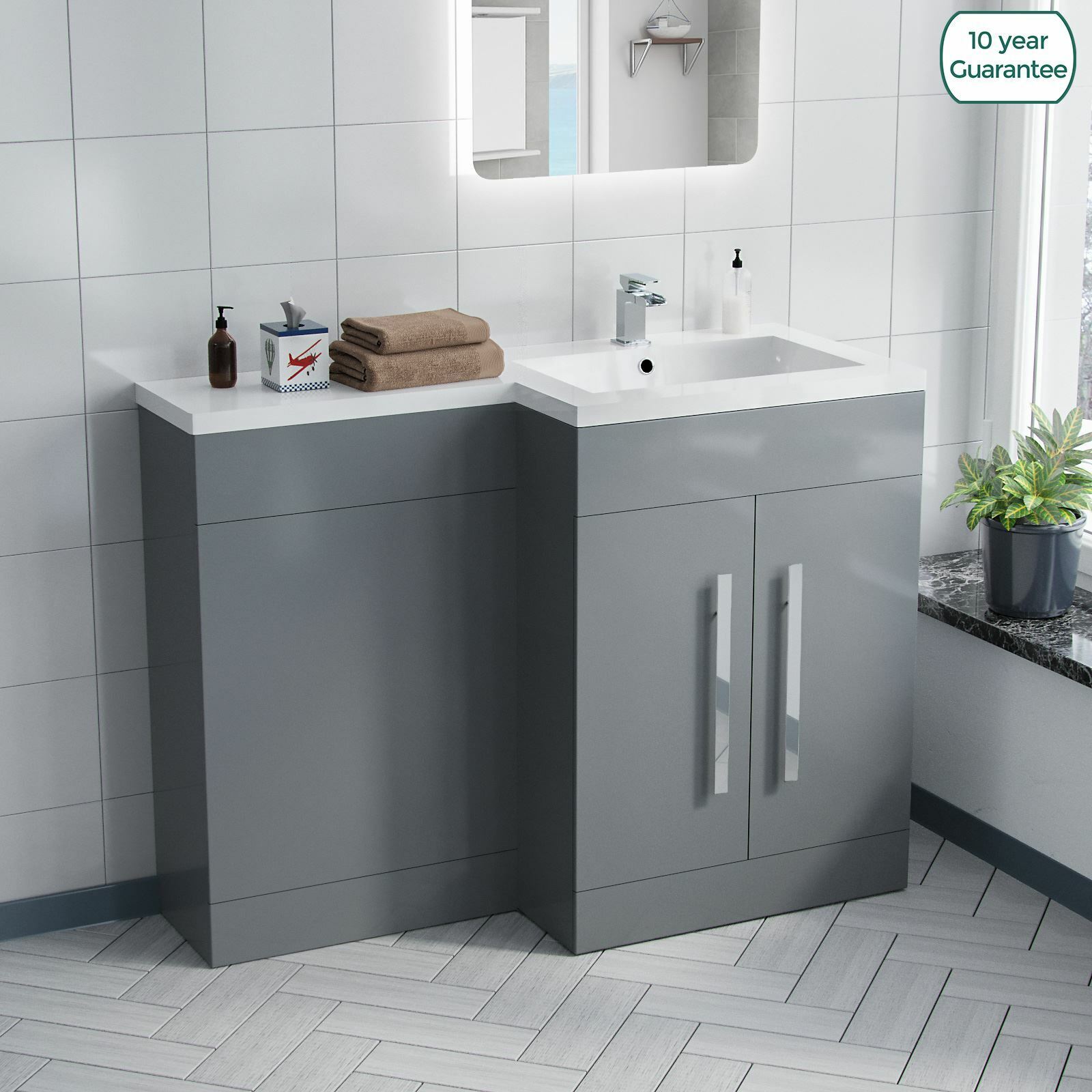 Grey RH 1100mm Basin Sink Vanity Unit Furniture Cabinet Flat Pack