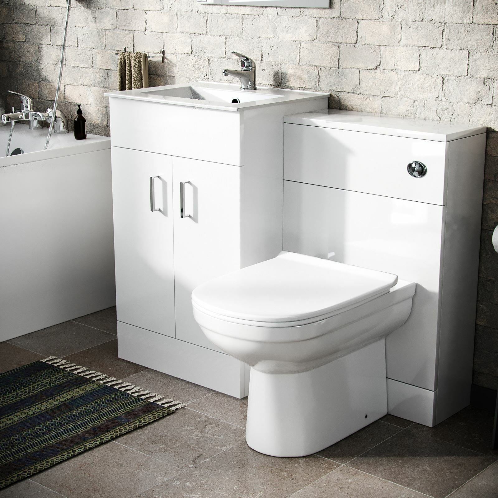 Nanuya 1700mm Bath, Basin Vainty , WC Unit, Back to Wall Toilet, Shower and Mono Mixer & Wastes White