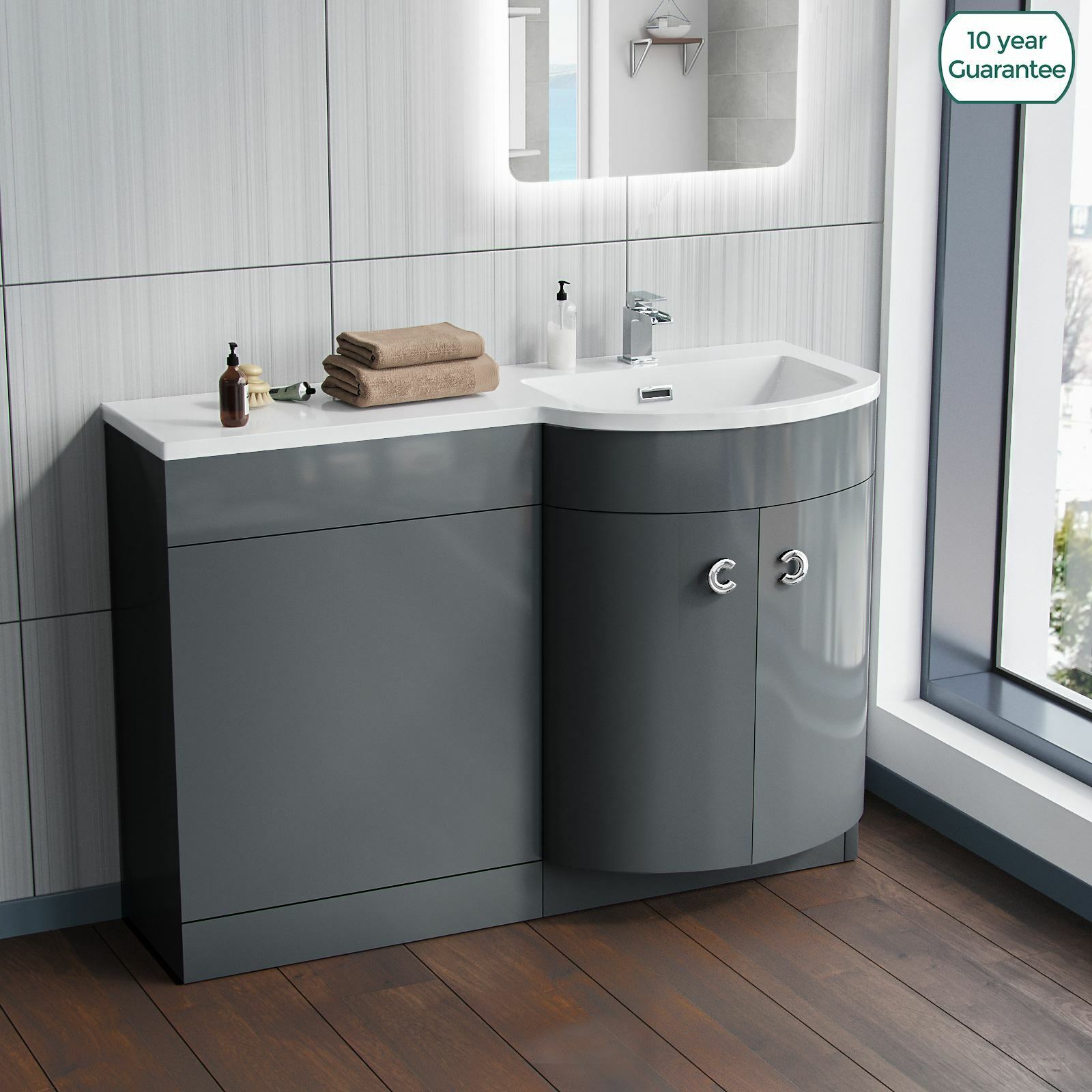 Dene Bathroom Basin Sink 1100mm Vanity Grey Unit Cabinet Furniture RH