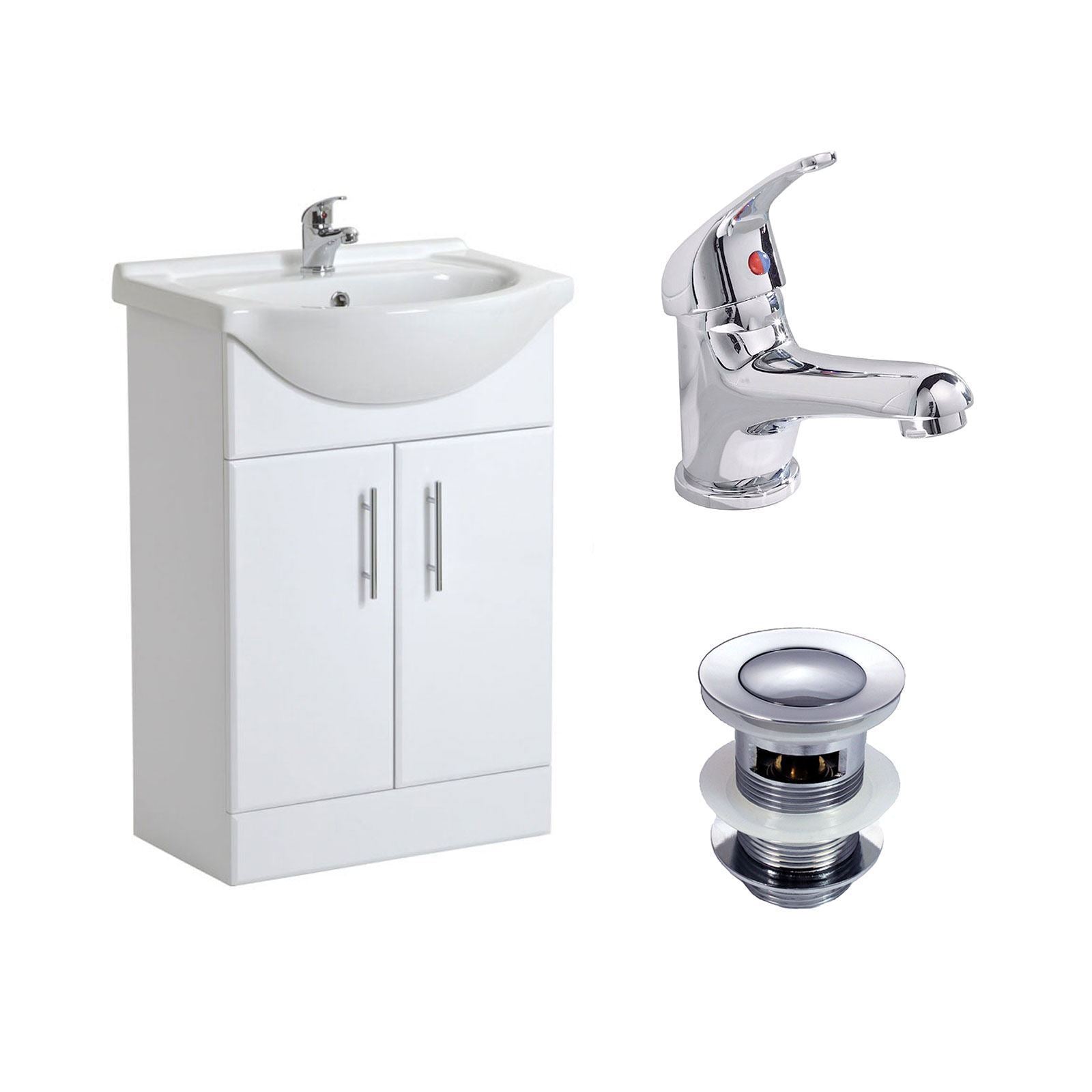 Modern White 550mm Bathroom Basin Flat Pack Vanity Unit Basin Mono & Waste