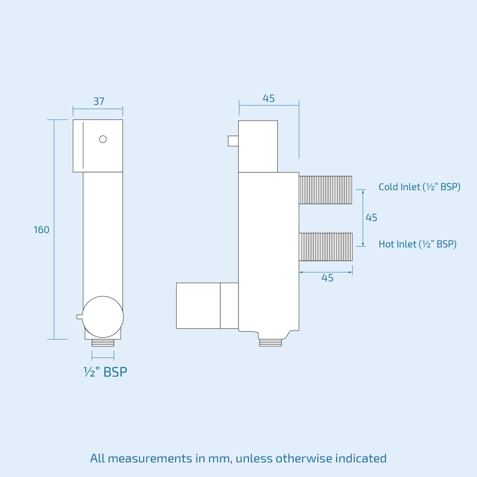 Vertical Thermostatic Shower Mixer Valve & Slider Rail, Handset & Hose Set