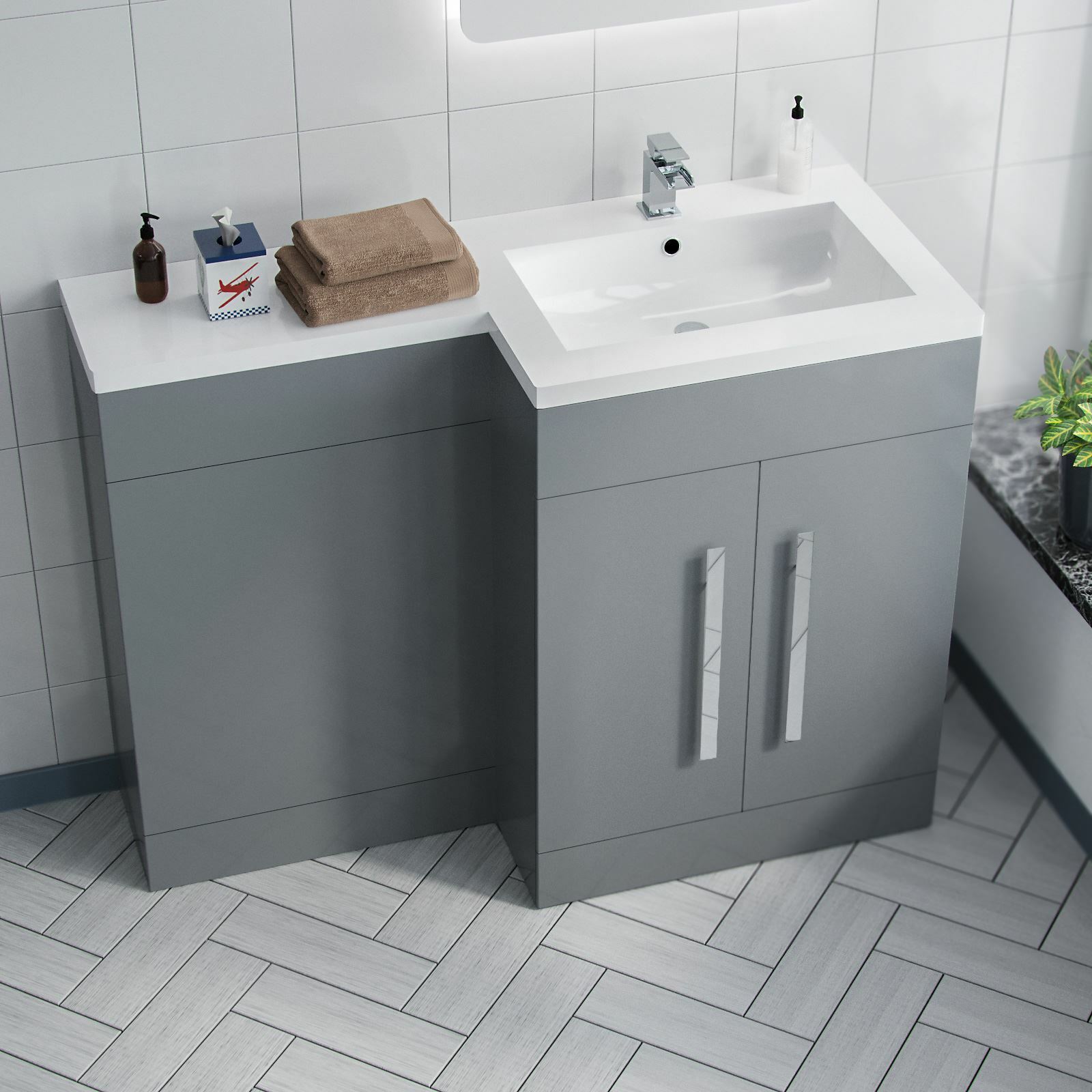 Grey RH 1100mm Basin Sink Vanity Unit Furniture Cabinet Flat Pack