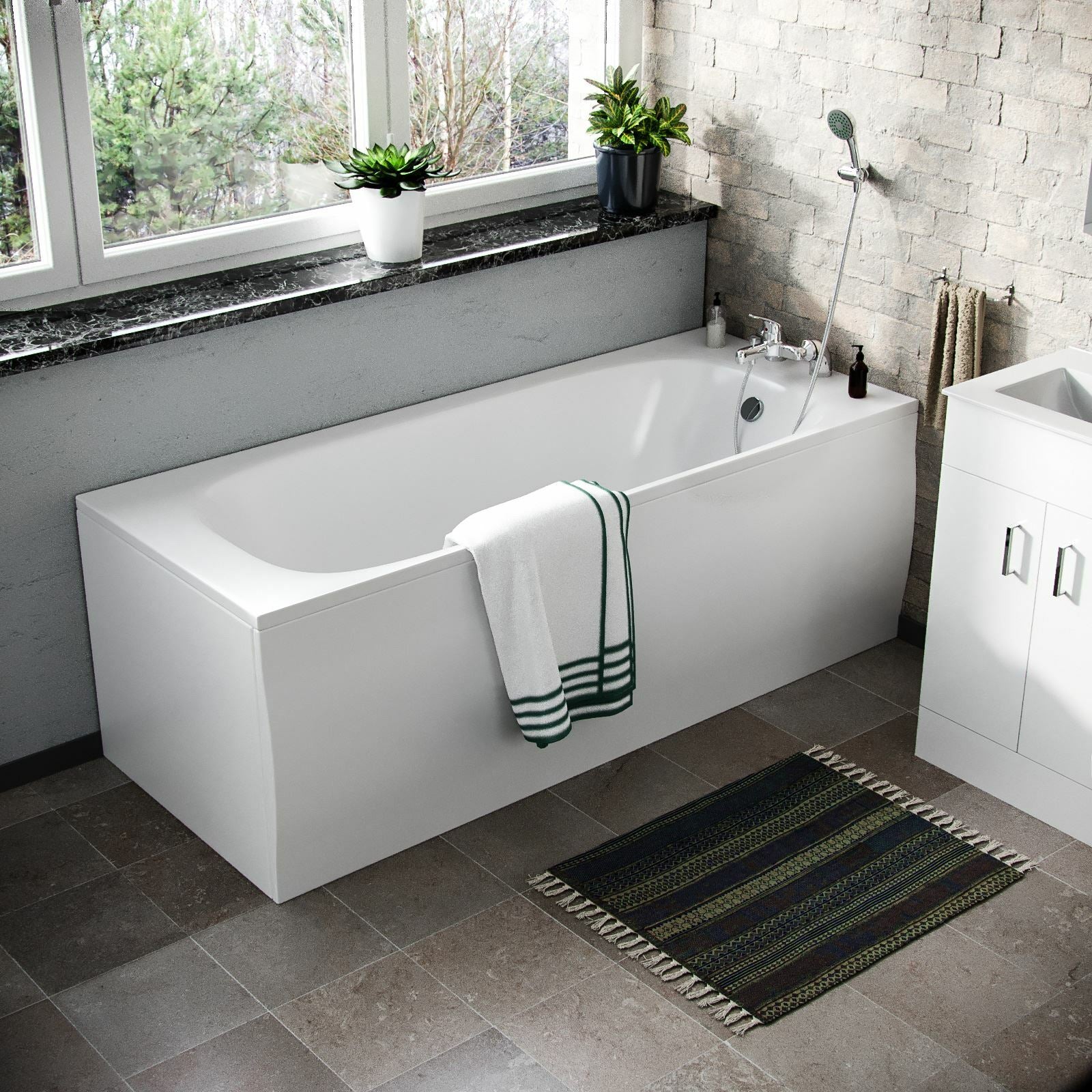 Nanuya 1700mm Bath, Basin Vainty , WC Unit, Back to Wall Toilet, Shower and Mono Mixer & Wastes White