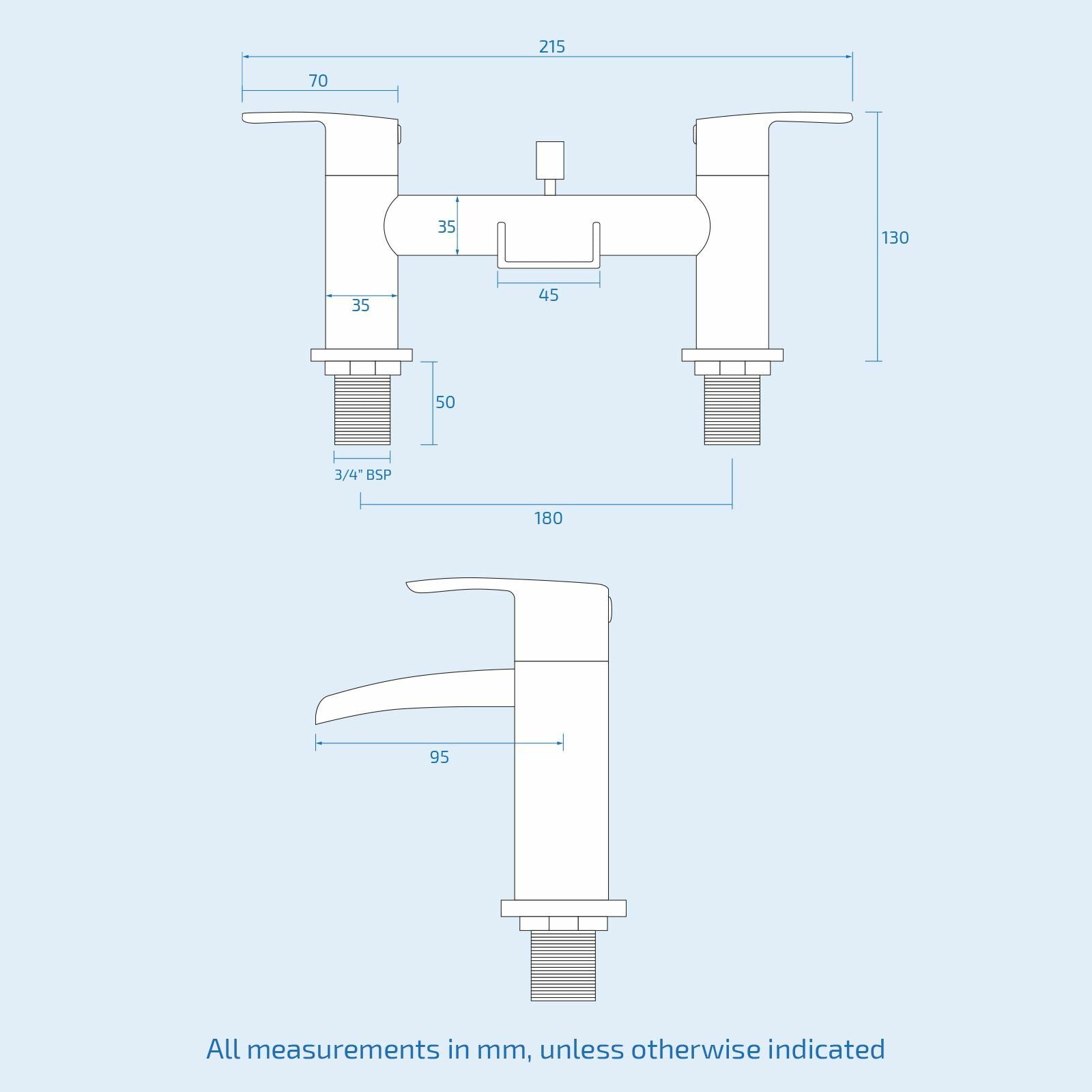 Round Waterfall Bath Filler Shower Mixer with Slider Rail & Handset Kit