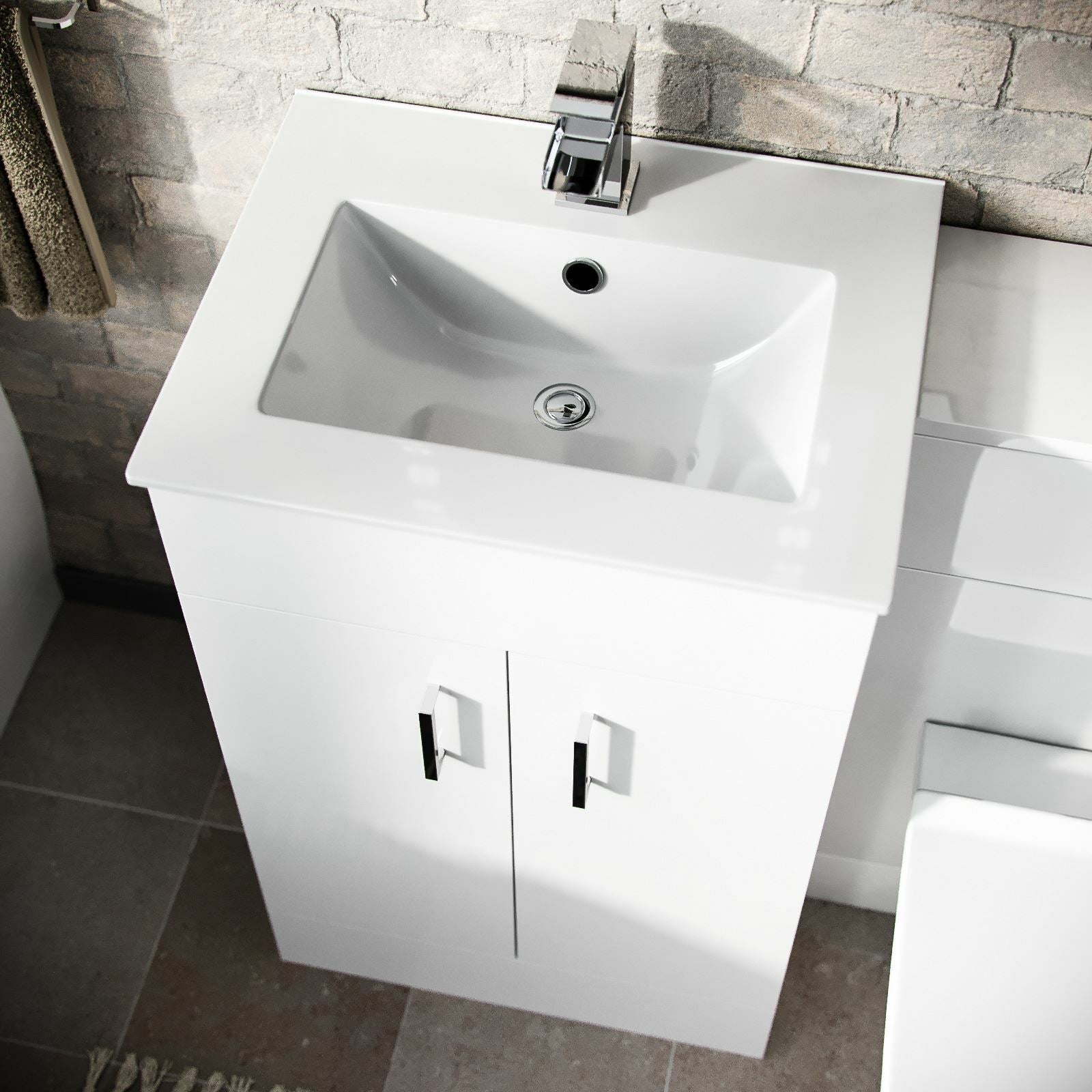 Nanuya White 1700mm Bath and Panel Basin Vanity WC Unit & Back to Wall Toilet
