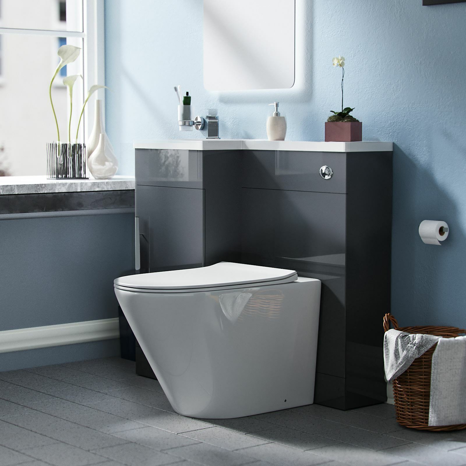 Elora 900mm Dark Grey Left Hand Basin Vanity Unit with Toilet WC