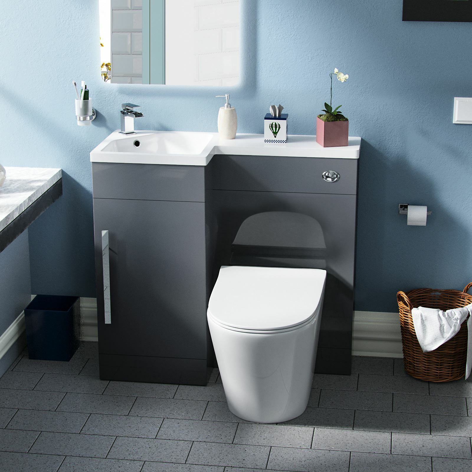 Elora 900mm Dark Grey Left Hand Basin Vanity Unit with Toilet WC