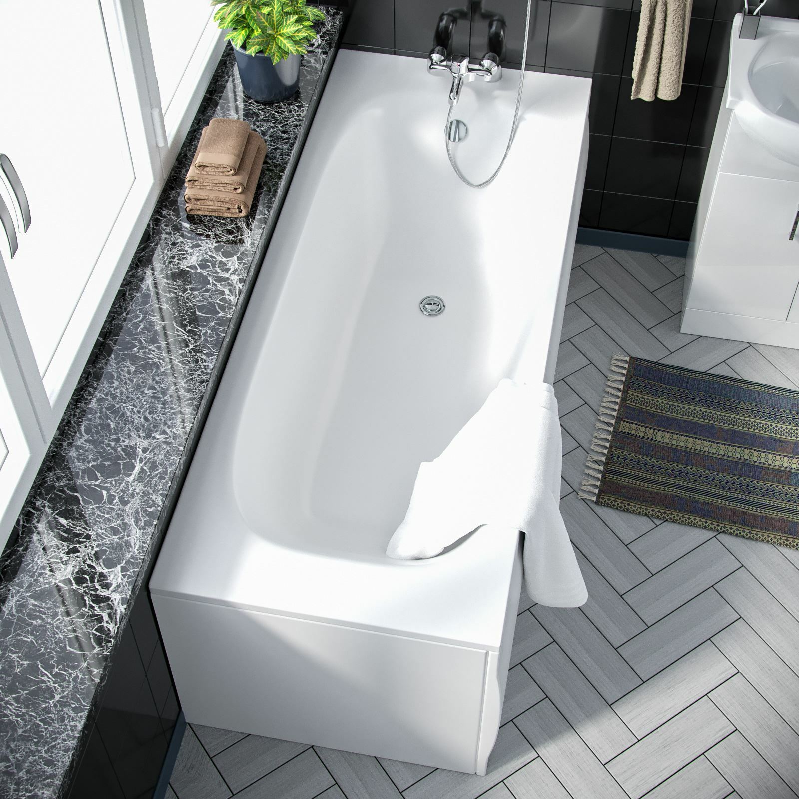 Ellen 3 Piece Bathroom Suite BTW Toilet Basin Vanity Unit and Bath Flat Pack