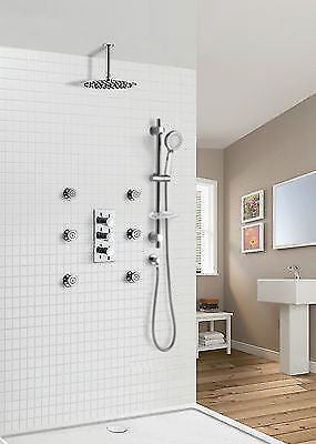 Flora 3 Dial 3 Way Concealed Thermostatic Shower Mixer Slim Twin Head Body Jets