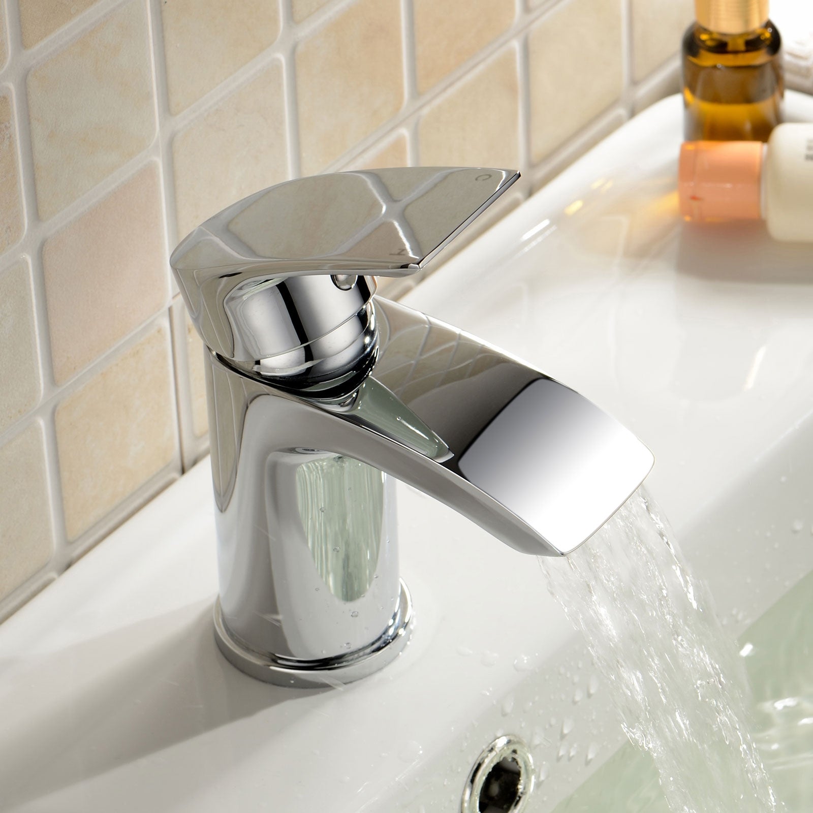 Libra Corner Wall Hung Basin Sink with Mono Waterfall Tap and Waste