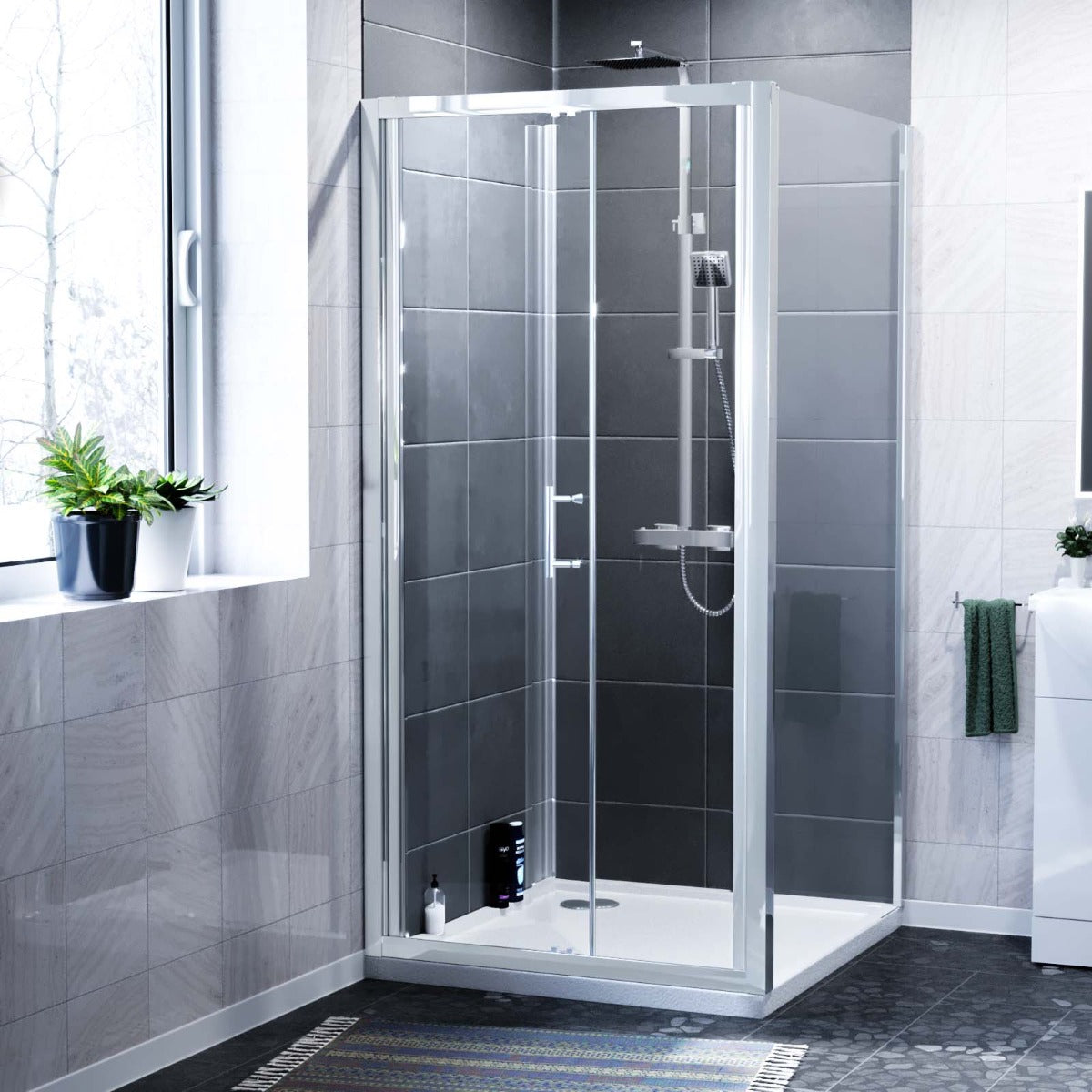 Jupiter Shower Bi-Fold Door 1000mm & 700mm Side Panel Enclosure Chrome