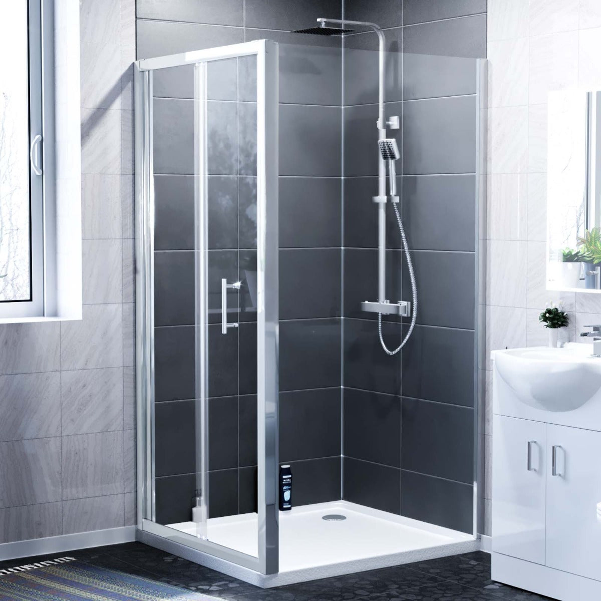 Jupiter Shower Bi-Fold Door 1000mm & 700mm Side Panel Enclosure Chrome