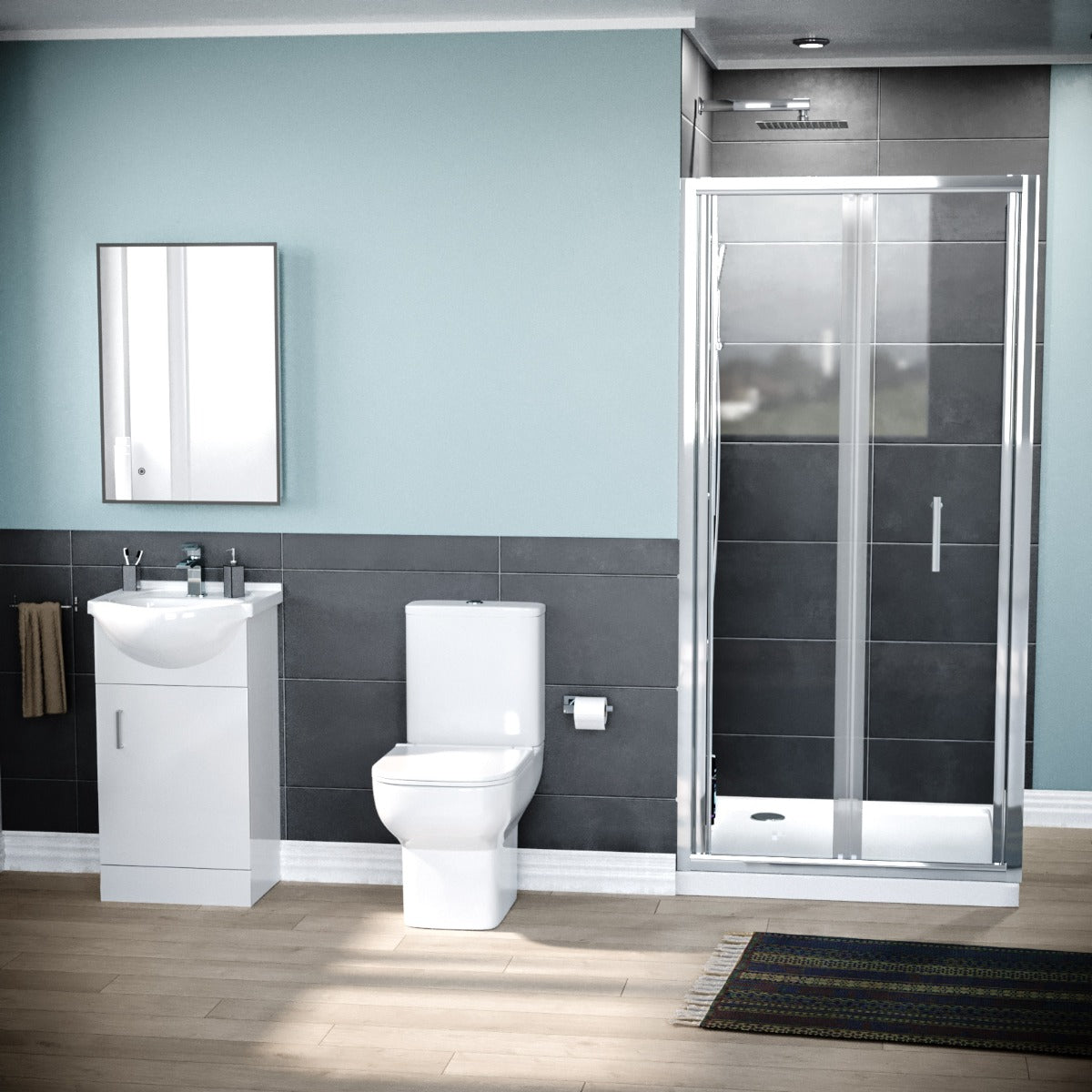 Nes Home 900 x 760mm mm Shower Enclosure Side Panel White Vanity Unit & Toilet Set