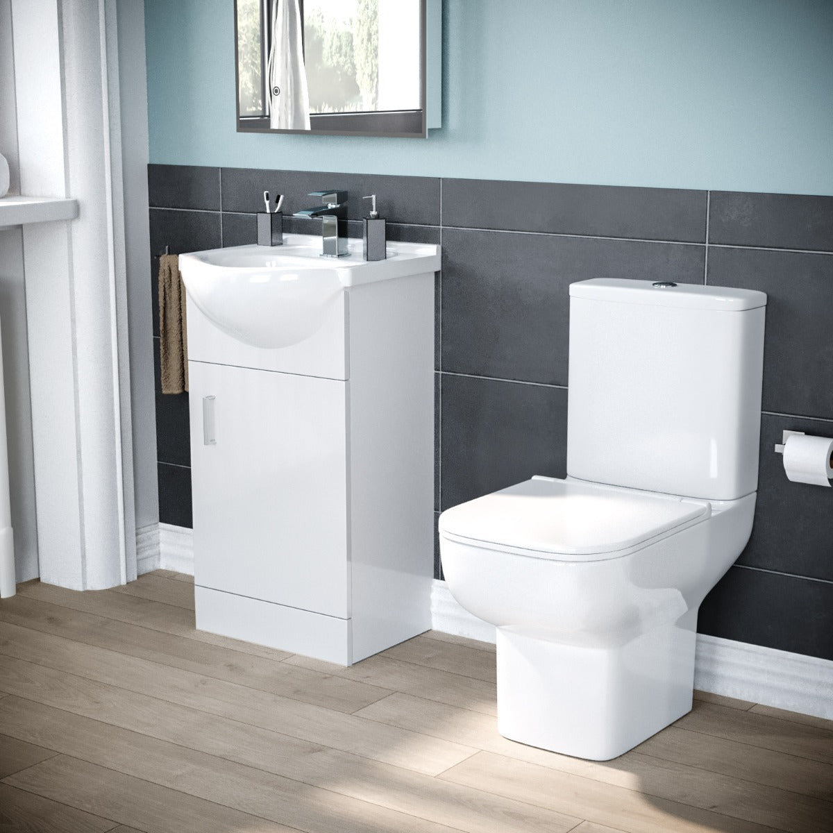 Nes Home 900 x 760mm mm Shower Enclosure Side Panel White Vanity Unit & Toilet Set