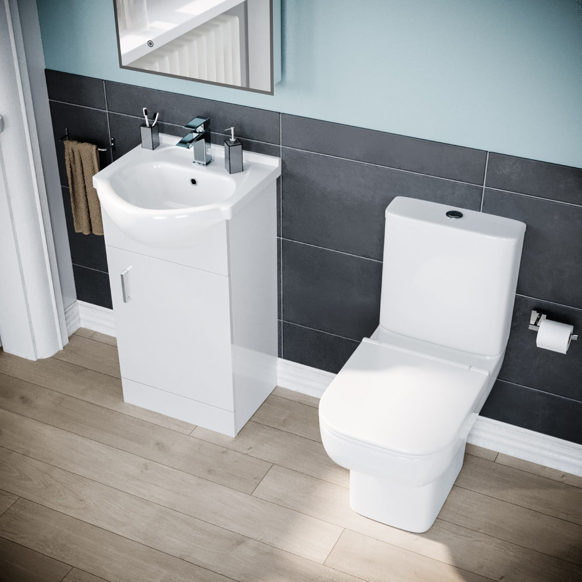 Nes Home 900 x 760mm mm Shower Enclosure Side Panel White Vanity Unit & Toilet Set