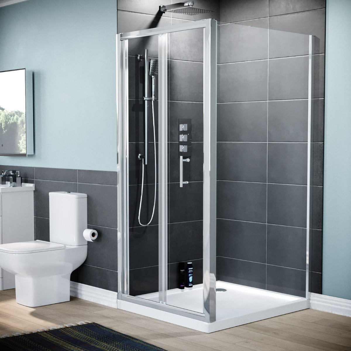 Nes Home 900 x 760mm mm Shower Enclosure Side Panel White Vanity Unit & Toilet Set