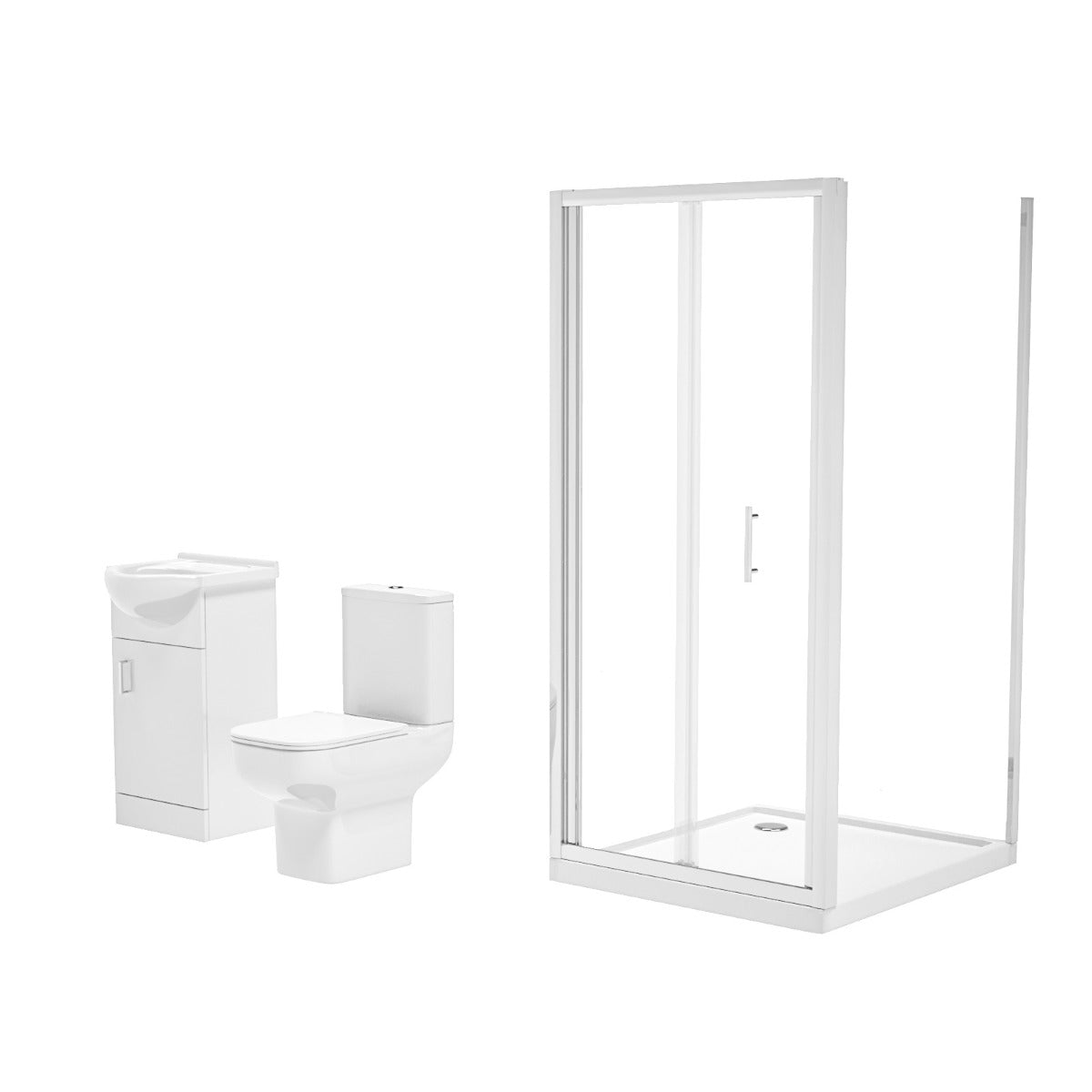 Nes Home 900 x 760mm mm Shower Enclosure Side Panel White Vanity Unit & Toilet Set